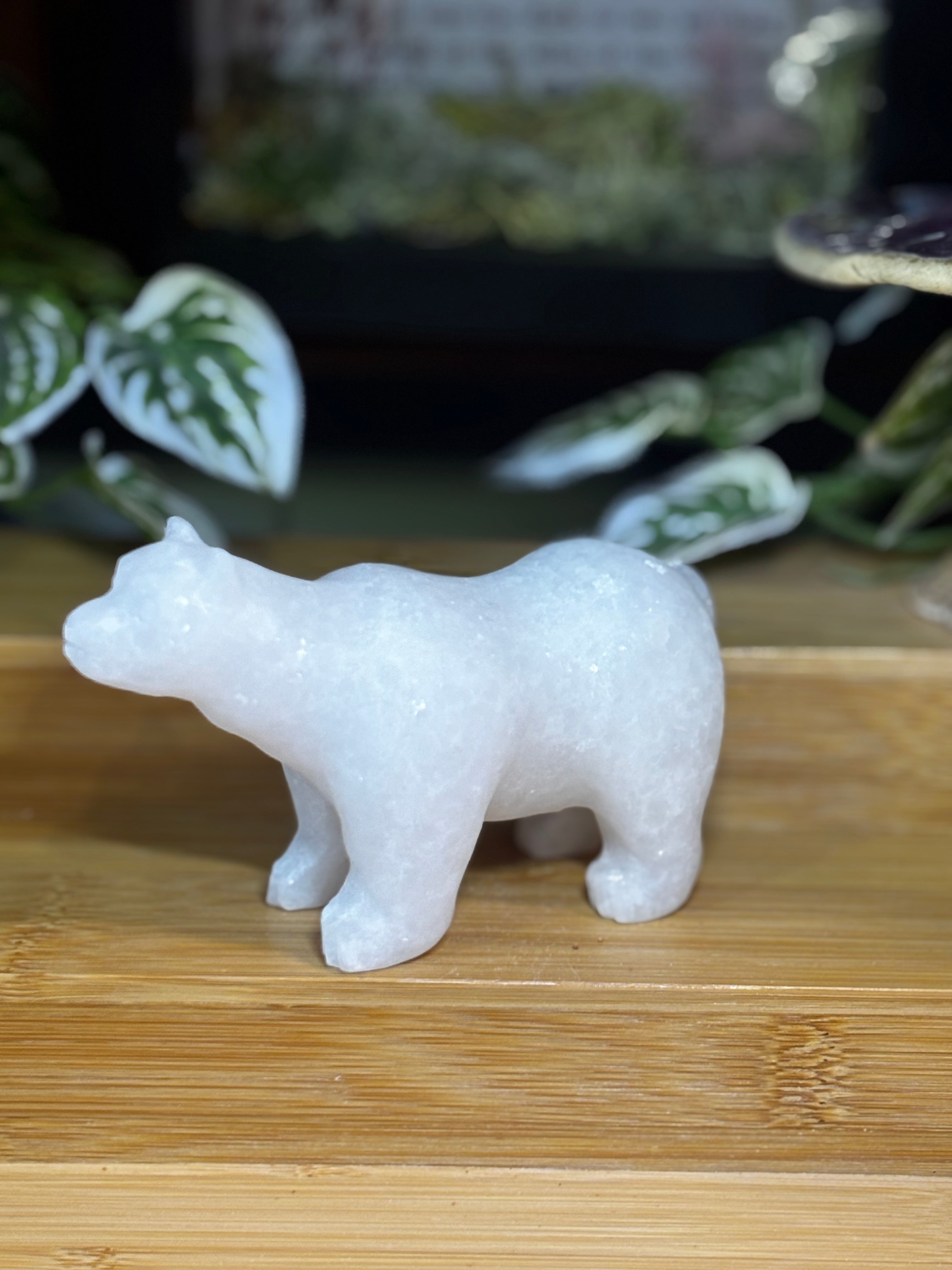 White Jade Polar Bear Carving