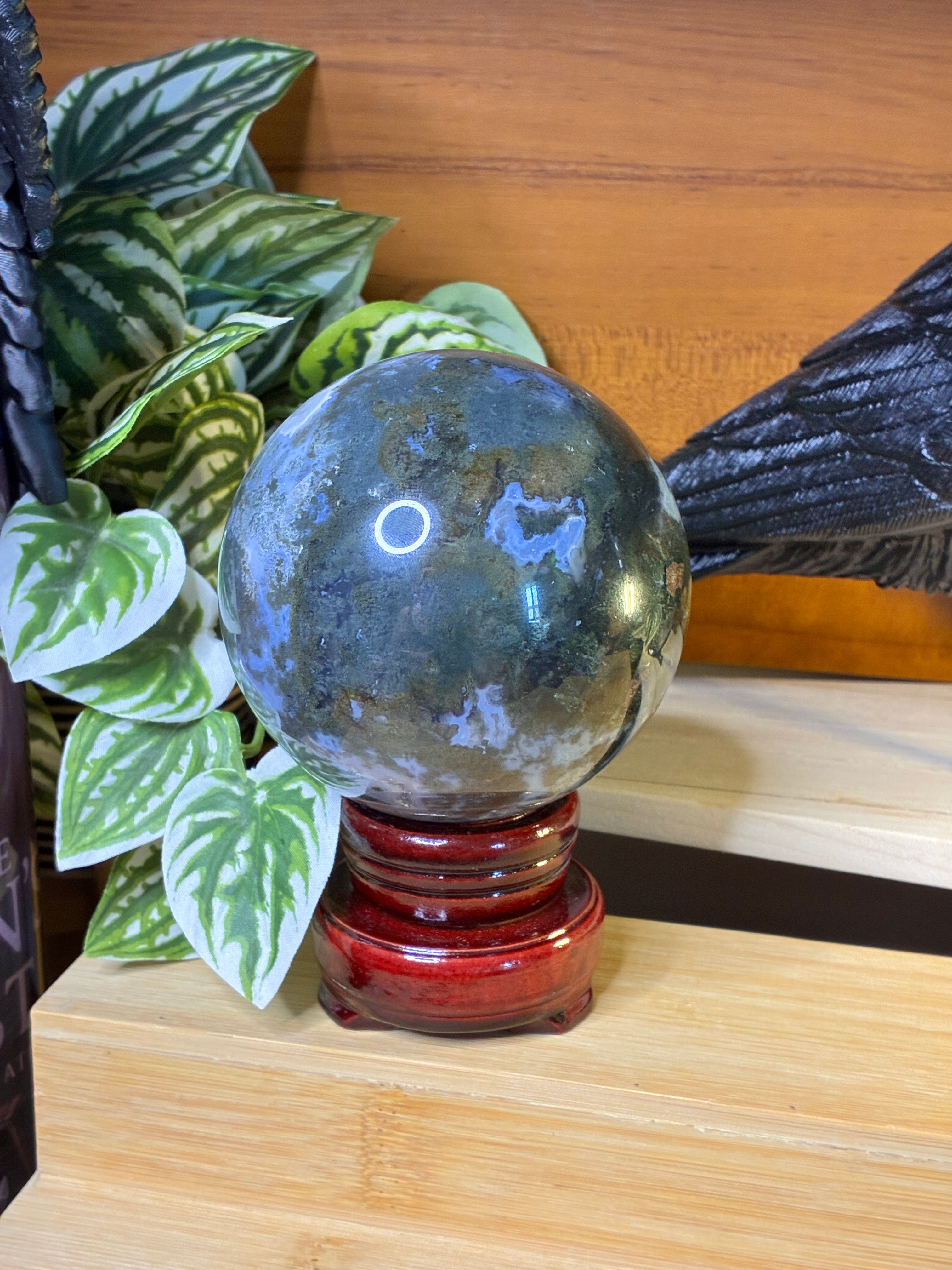 Moss Agate Sphere with Stand