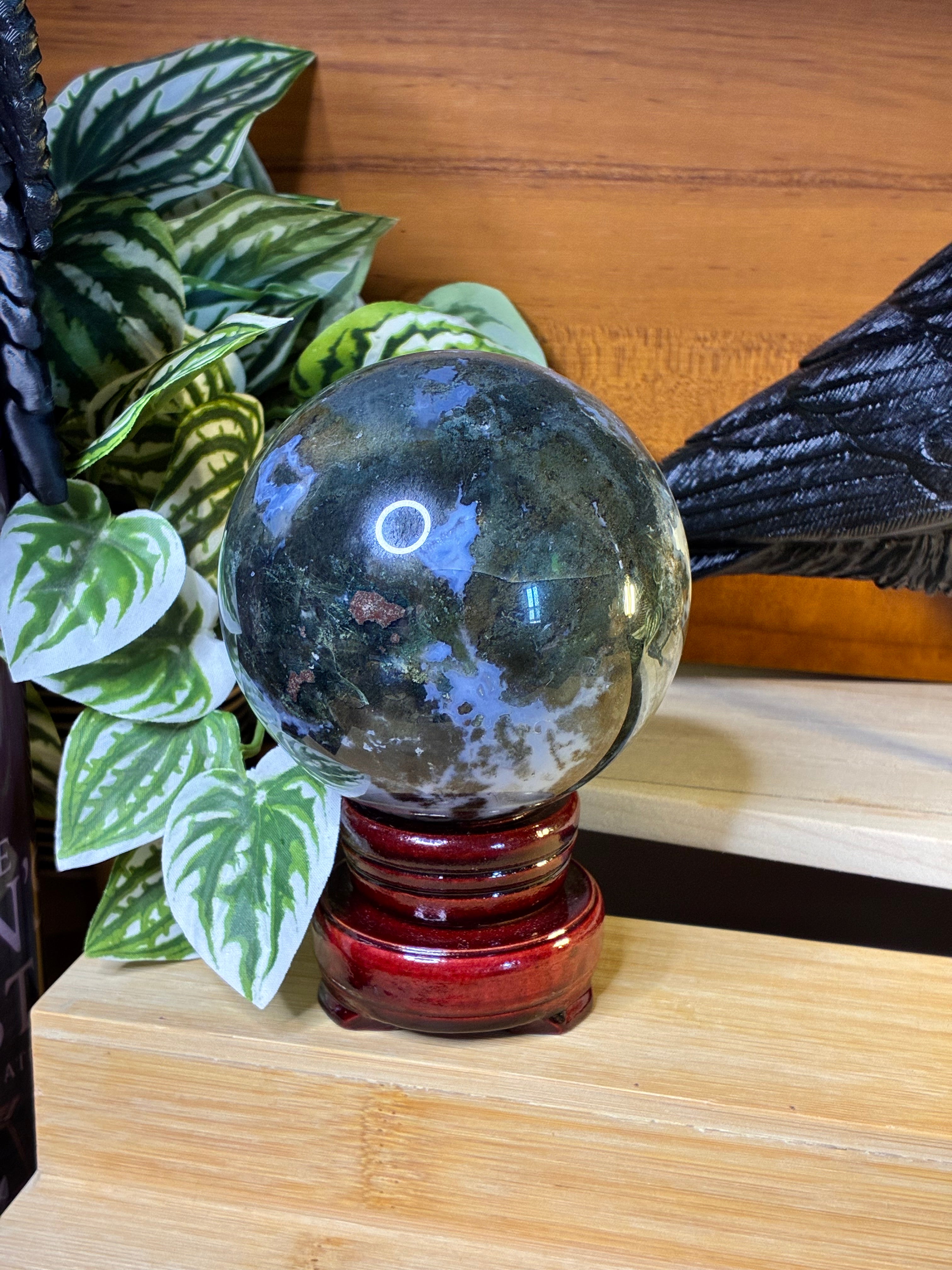 Moss Agate Sphere with Stand