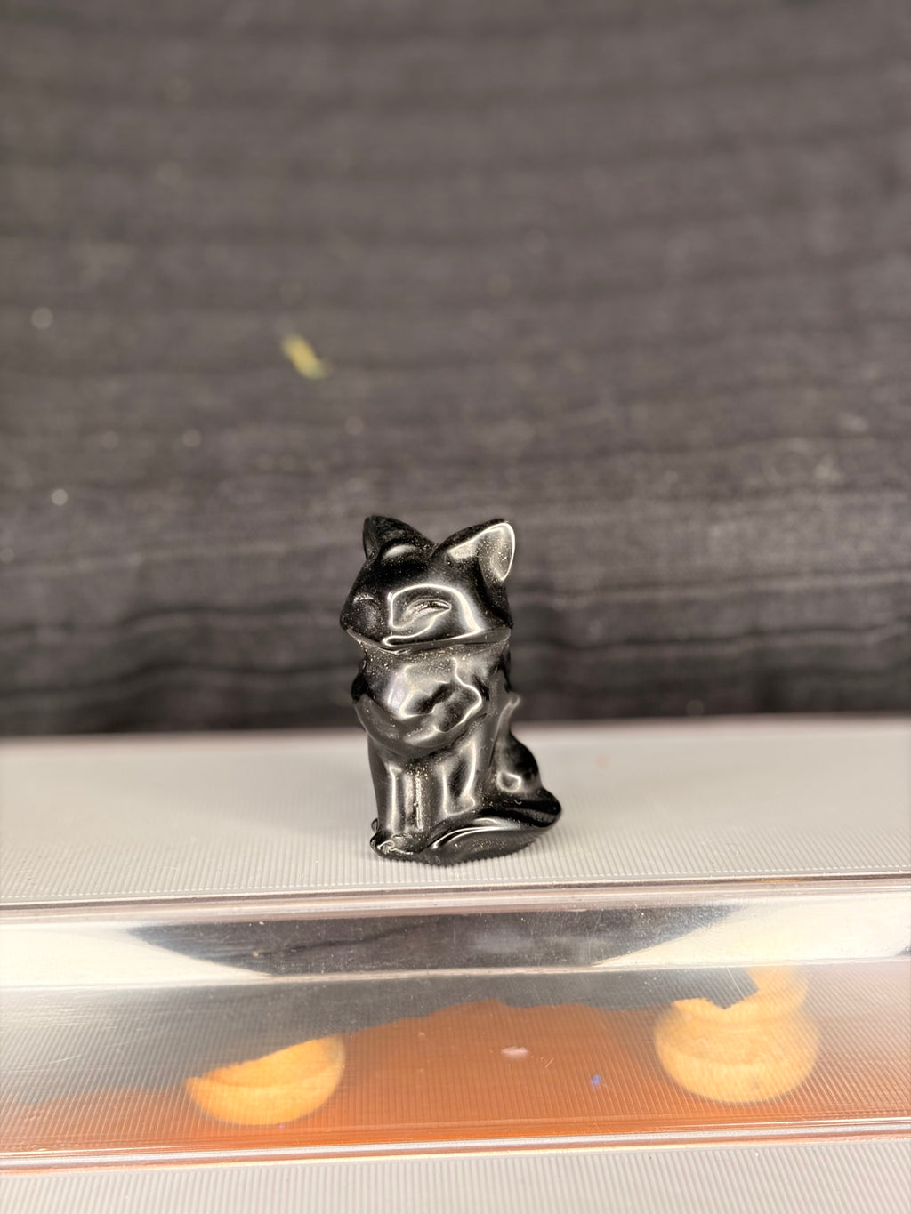 Obsidian Cat Carving