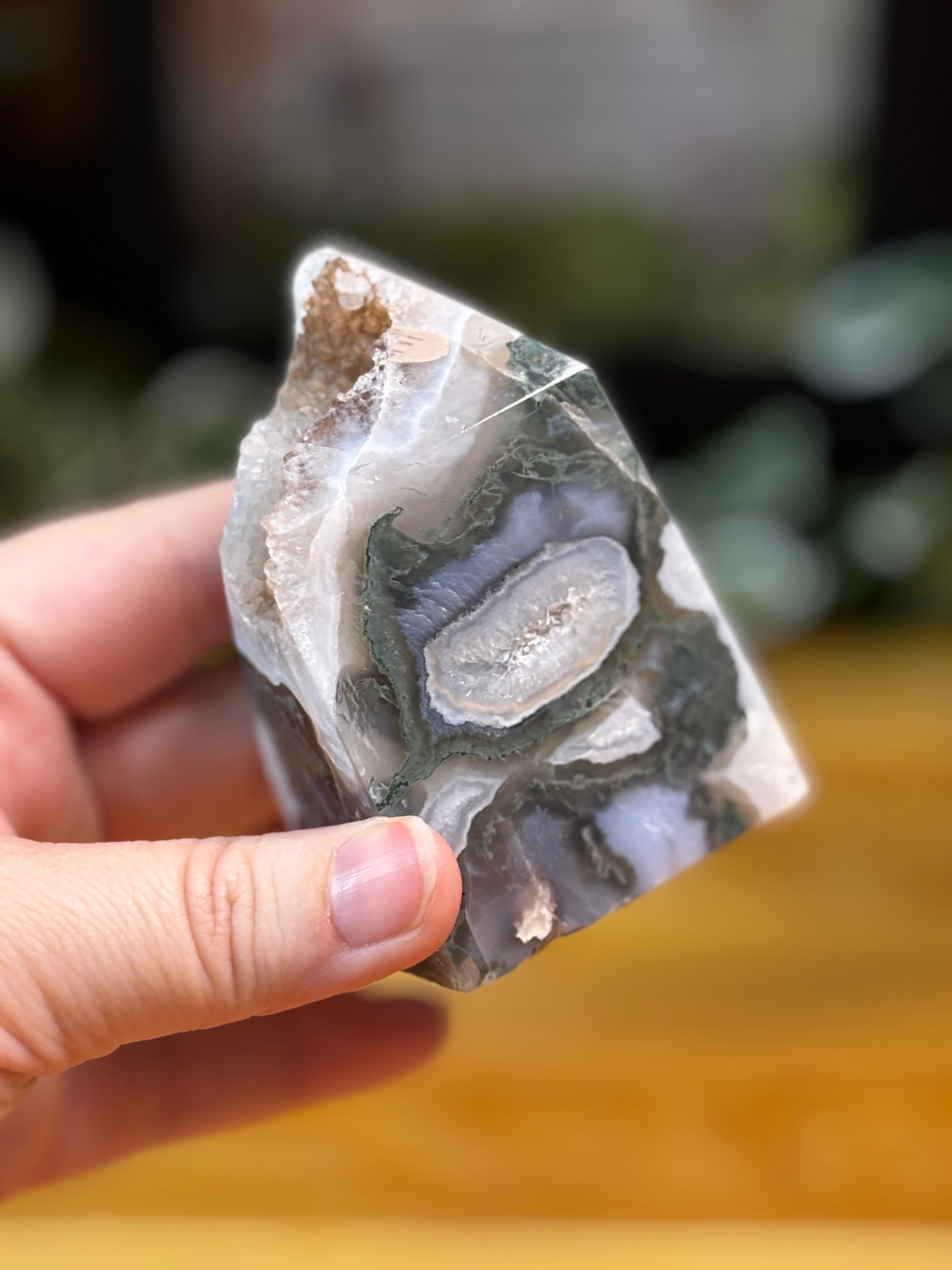 Druzy Moss Agate Chunky Point