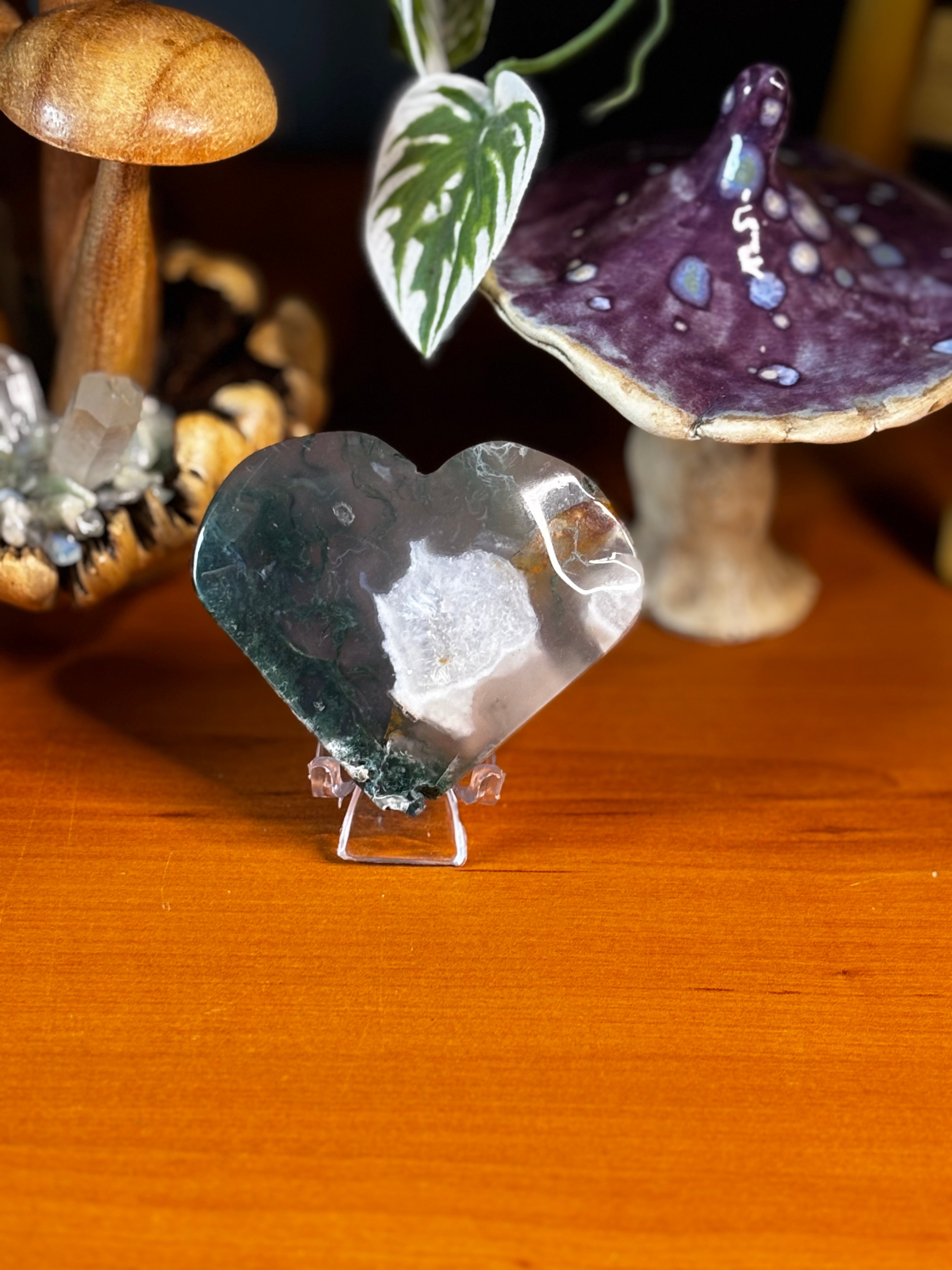 Moss Agate Heart Golden Healer Inclusion