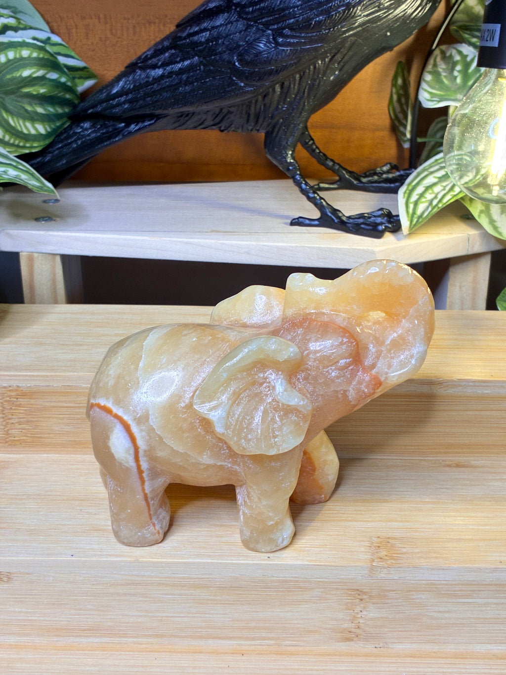 Orange Calcite Elephant Carving