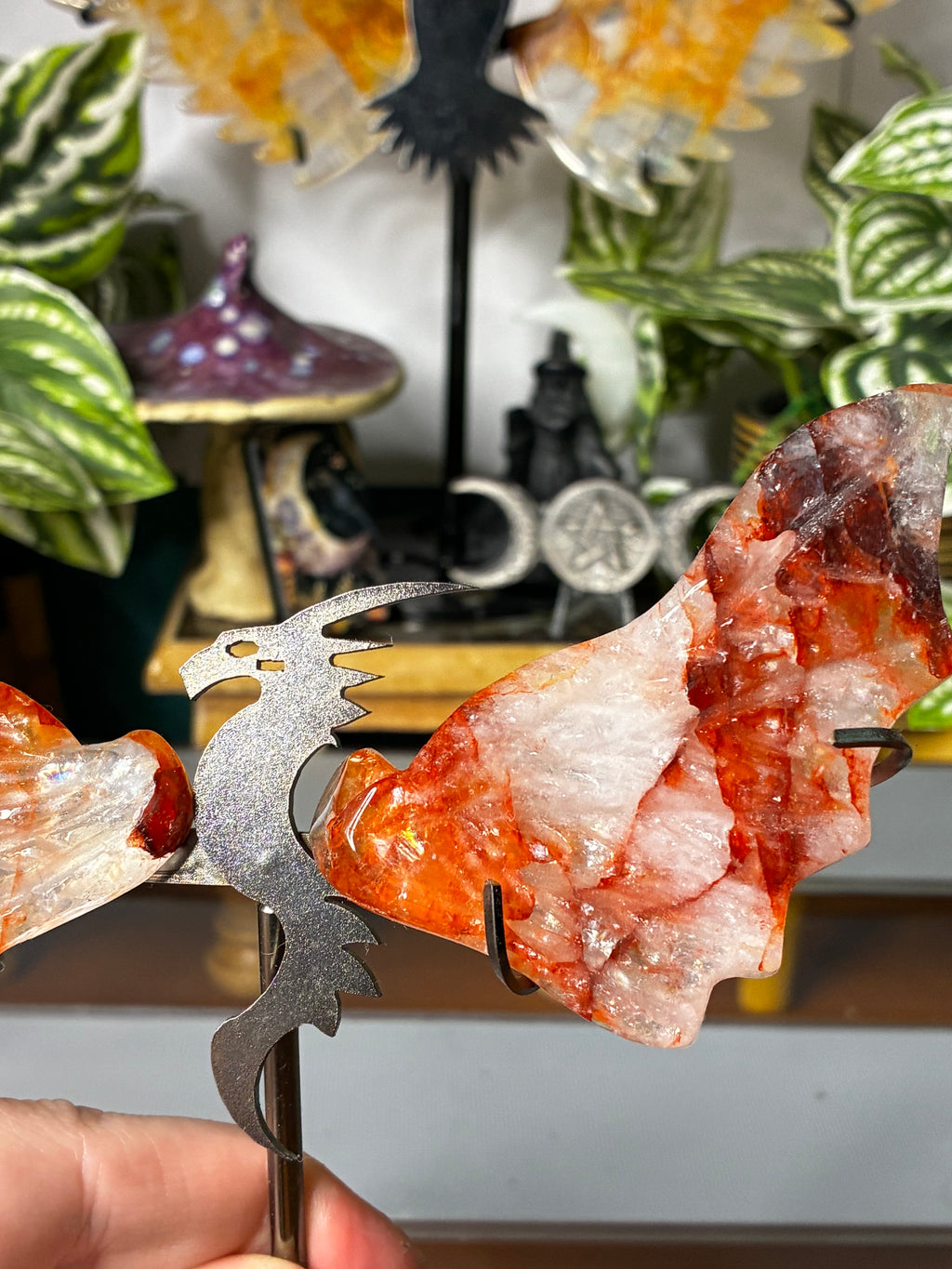 Fire Quartz Dragon Wing Set on Stand