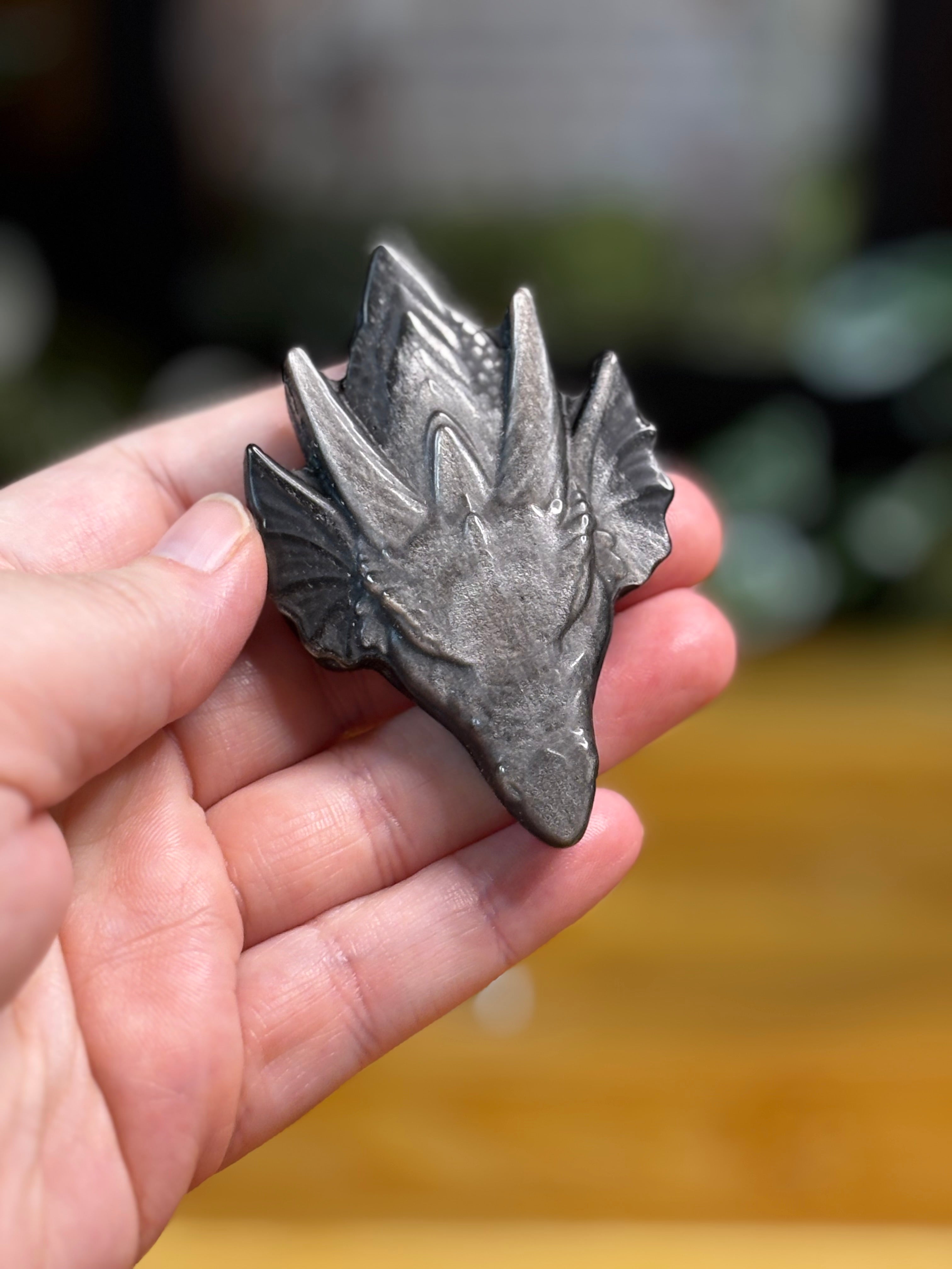 Silver Sheen Obsidian Dragon Head
