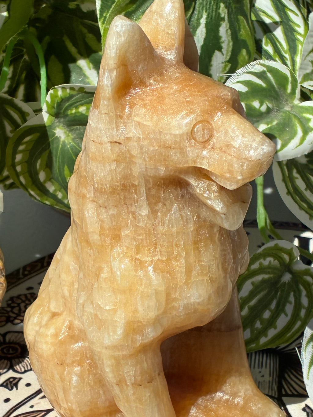 Orange Calcite Dog Carving