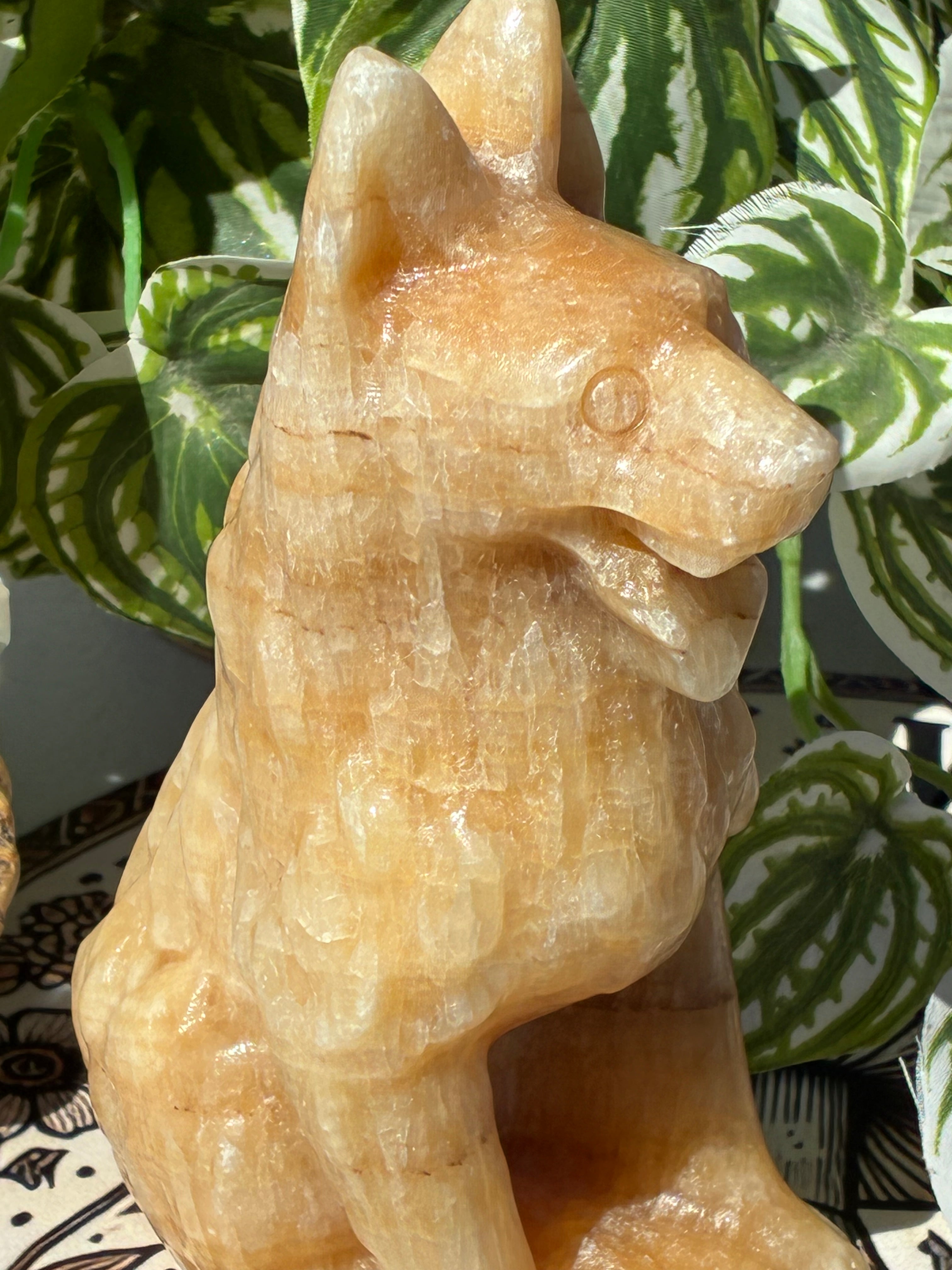 Orange Calcite Dog Carving