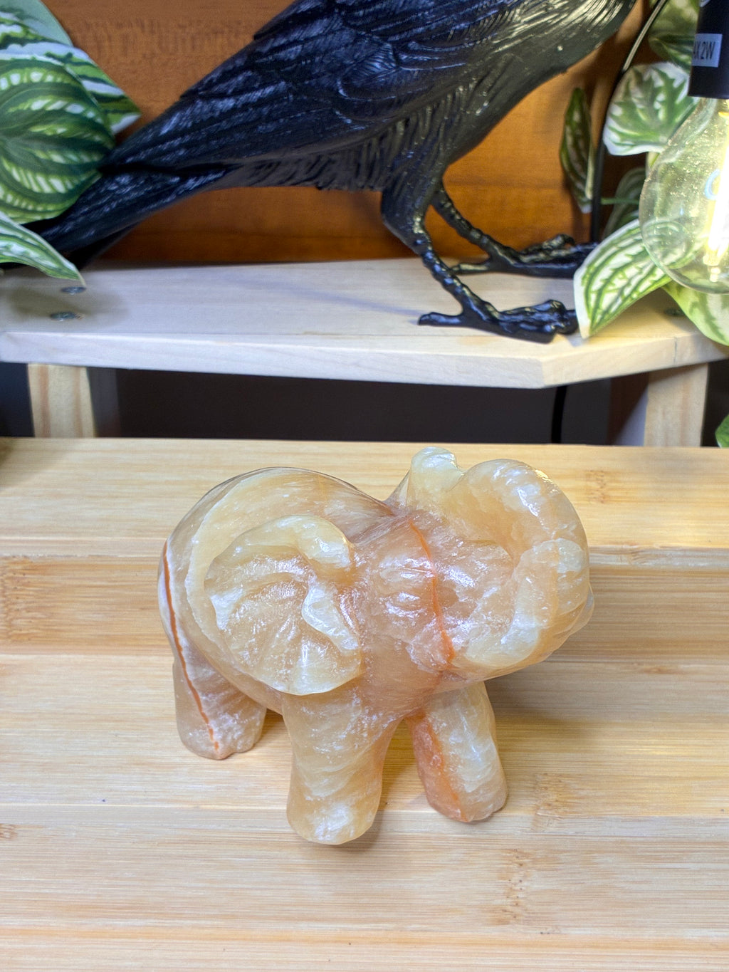 Orange Calcite Elephant Carving