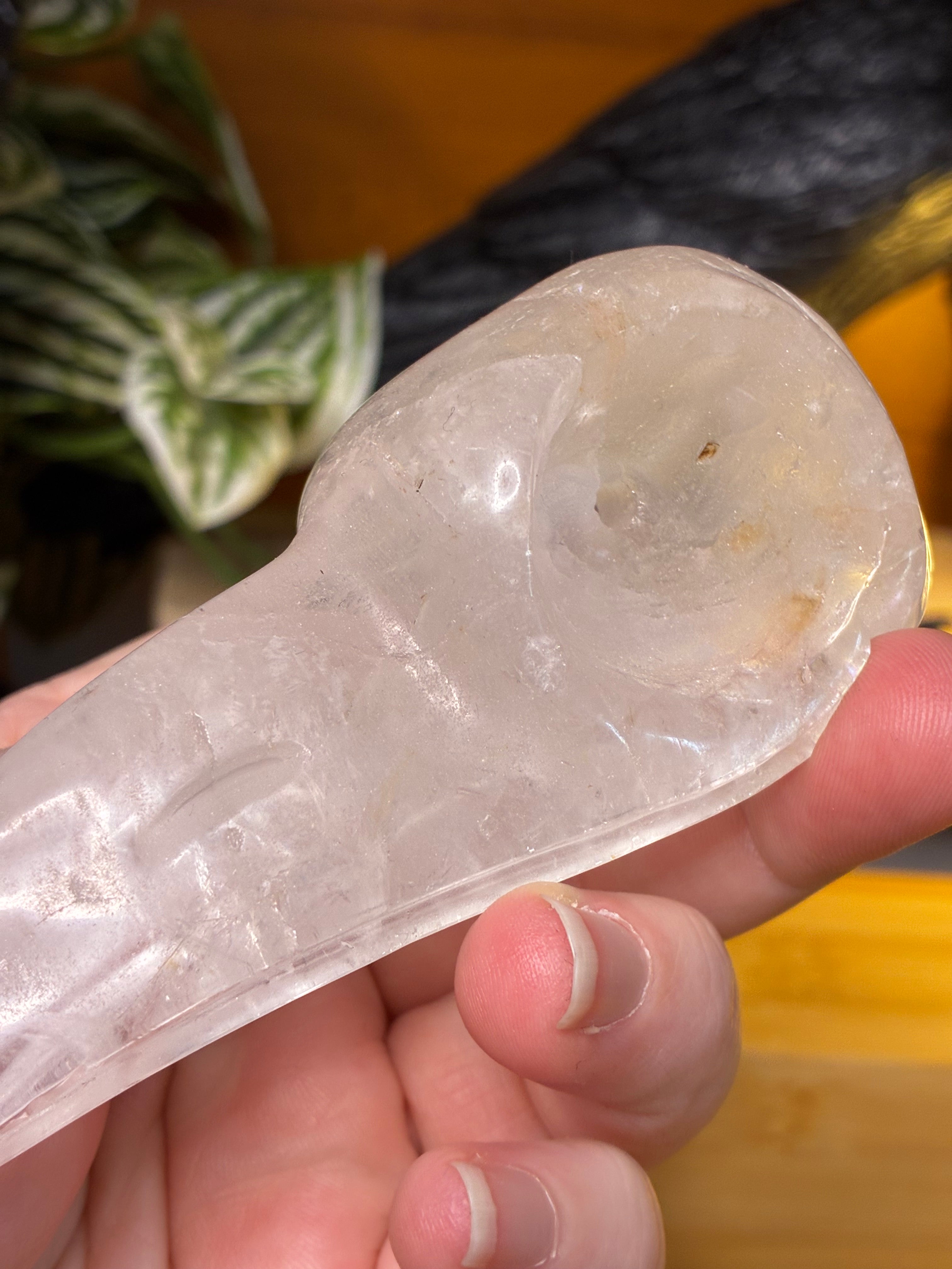 Clear Quartz Raven Skull