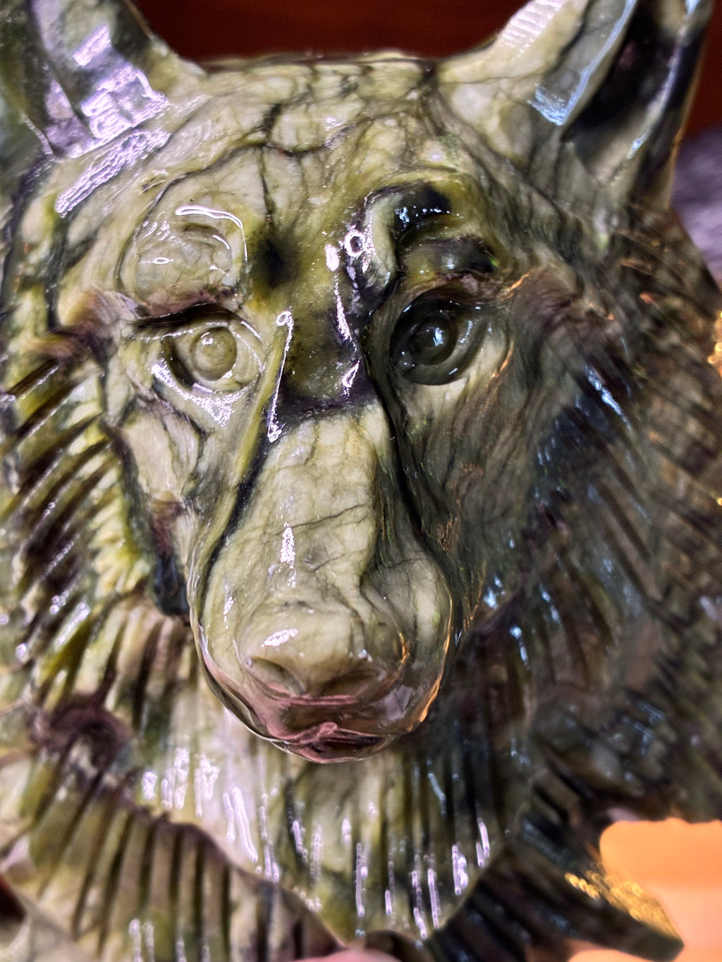 Green Jade Wolf Head Carving