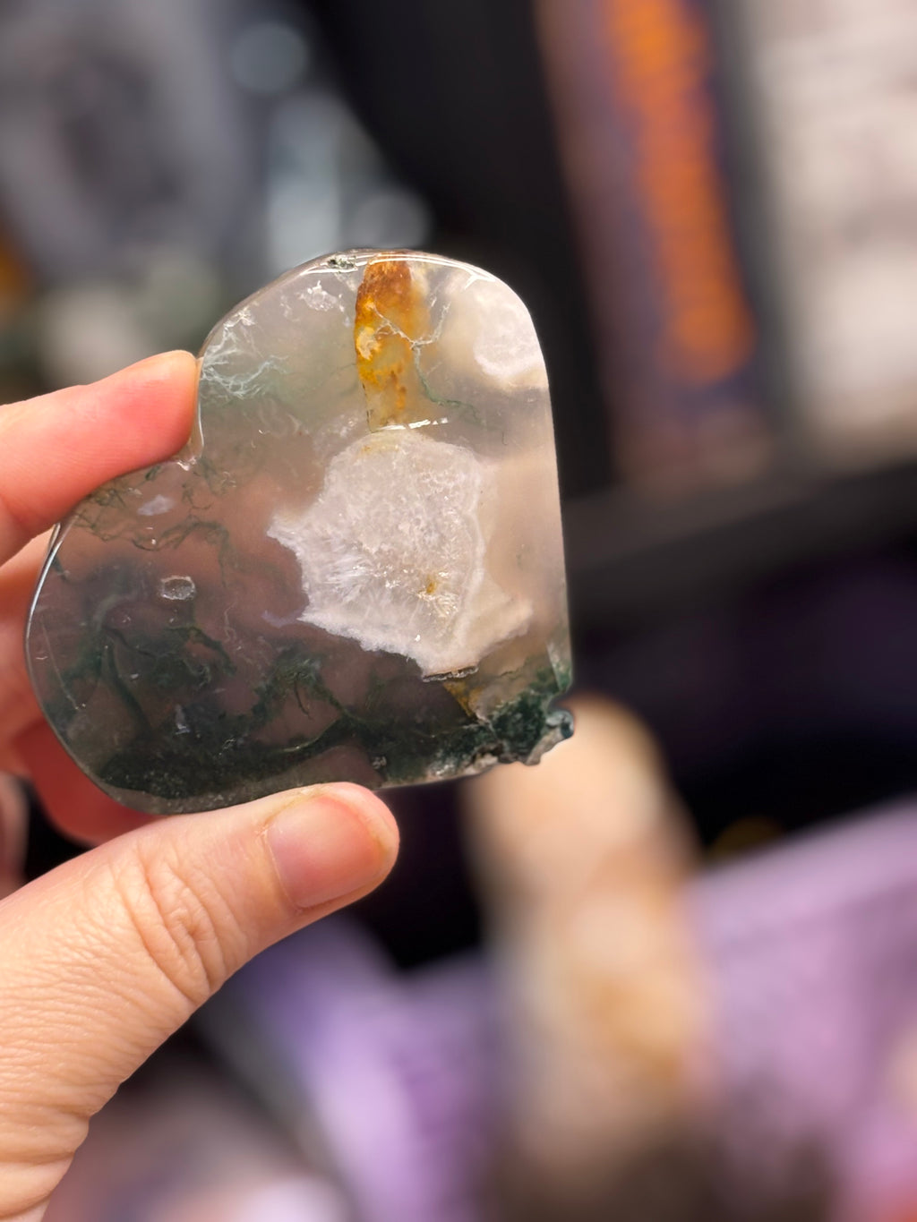 Moss Agate Heart Golden Healer Inclusion
