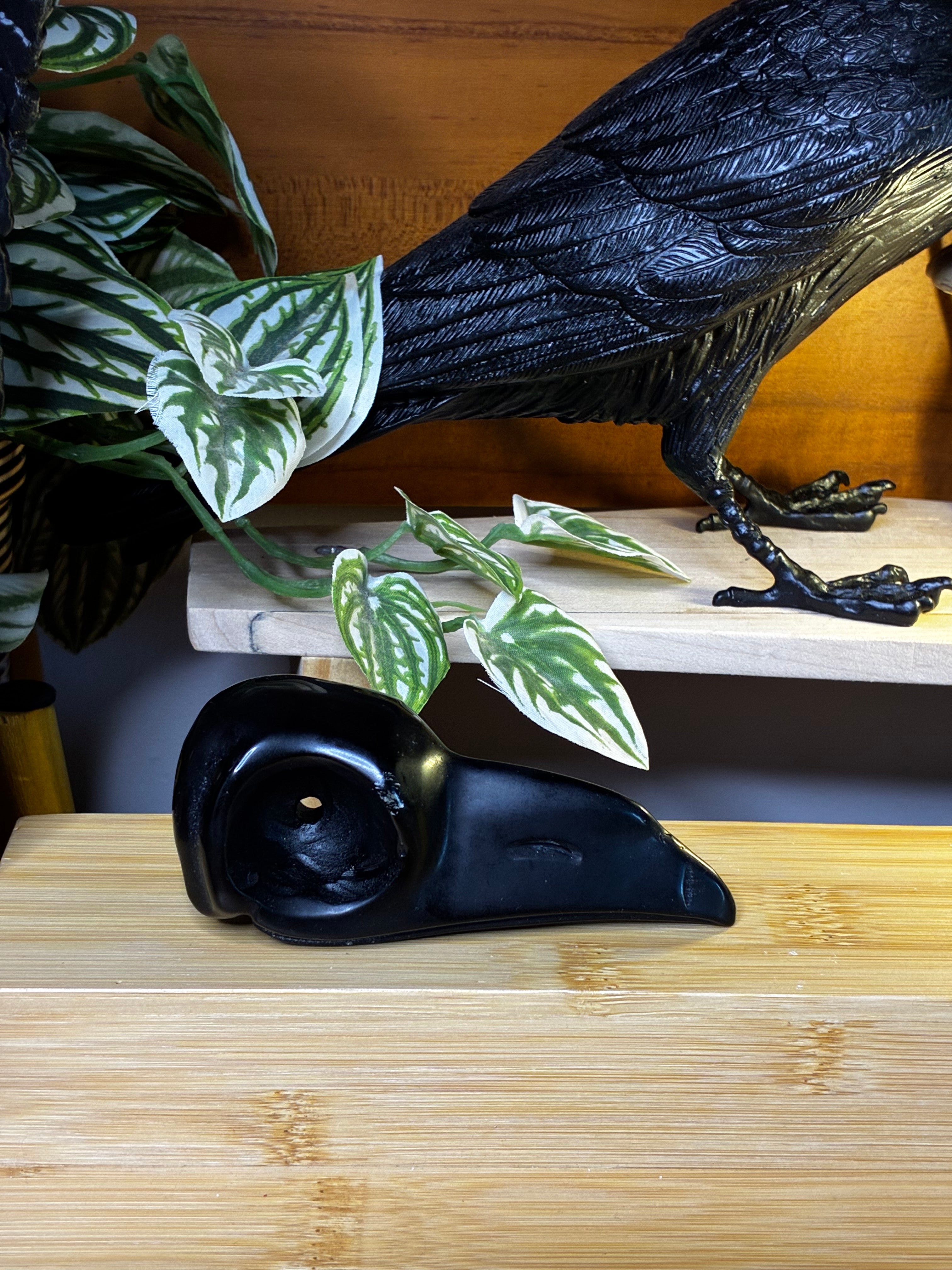 Black Obsidian Raven Skull