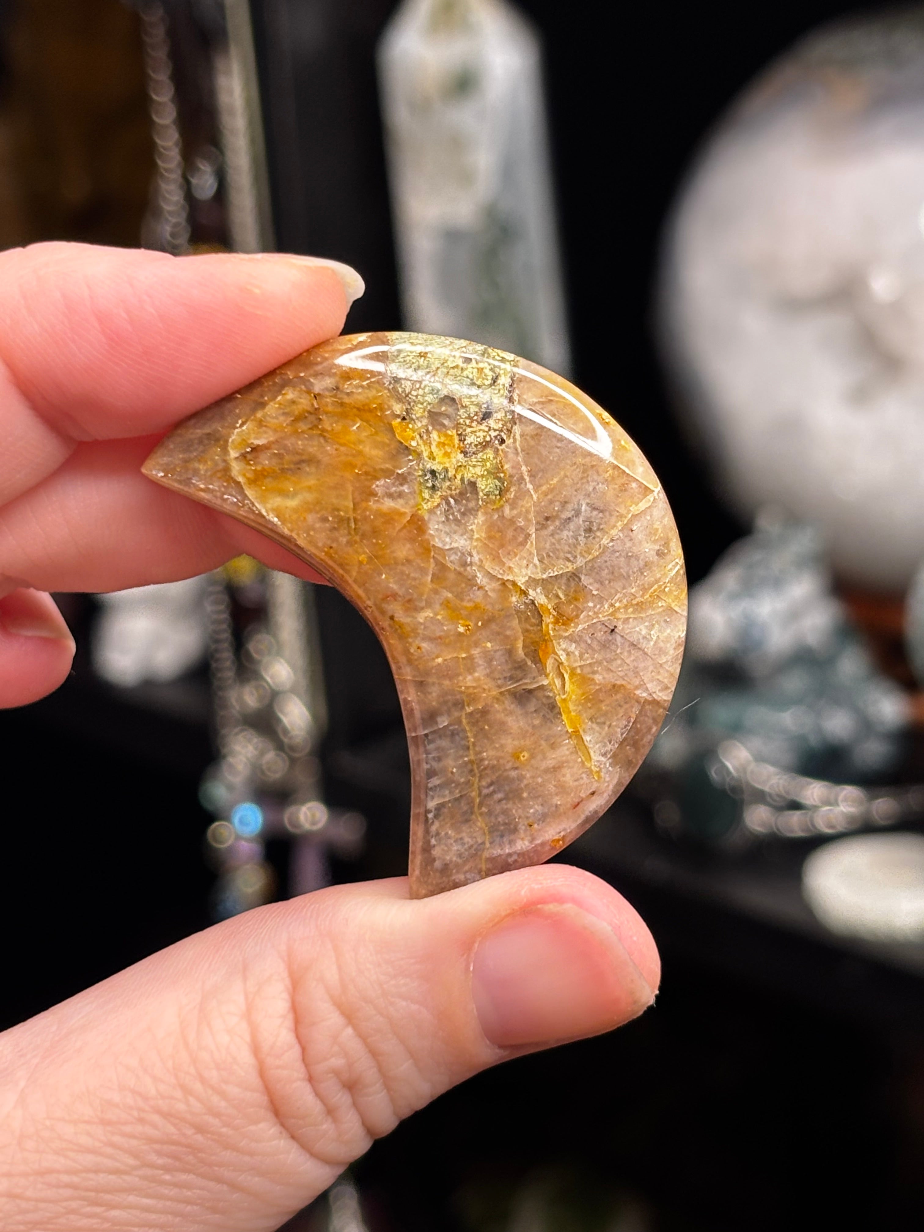 Peach/Black Moonstone Moons