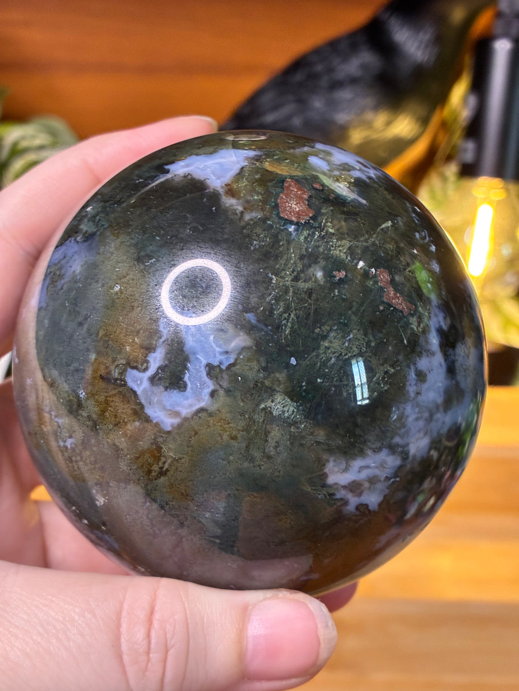 Moss Agate Sphere with Stand