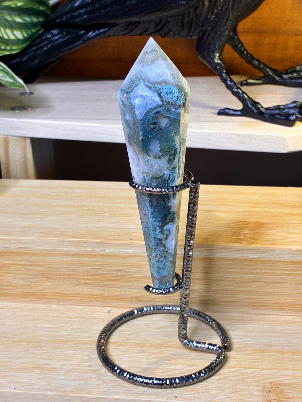 Moss Agate Wand w/Stand