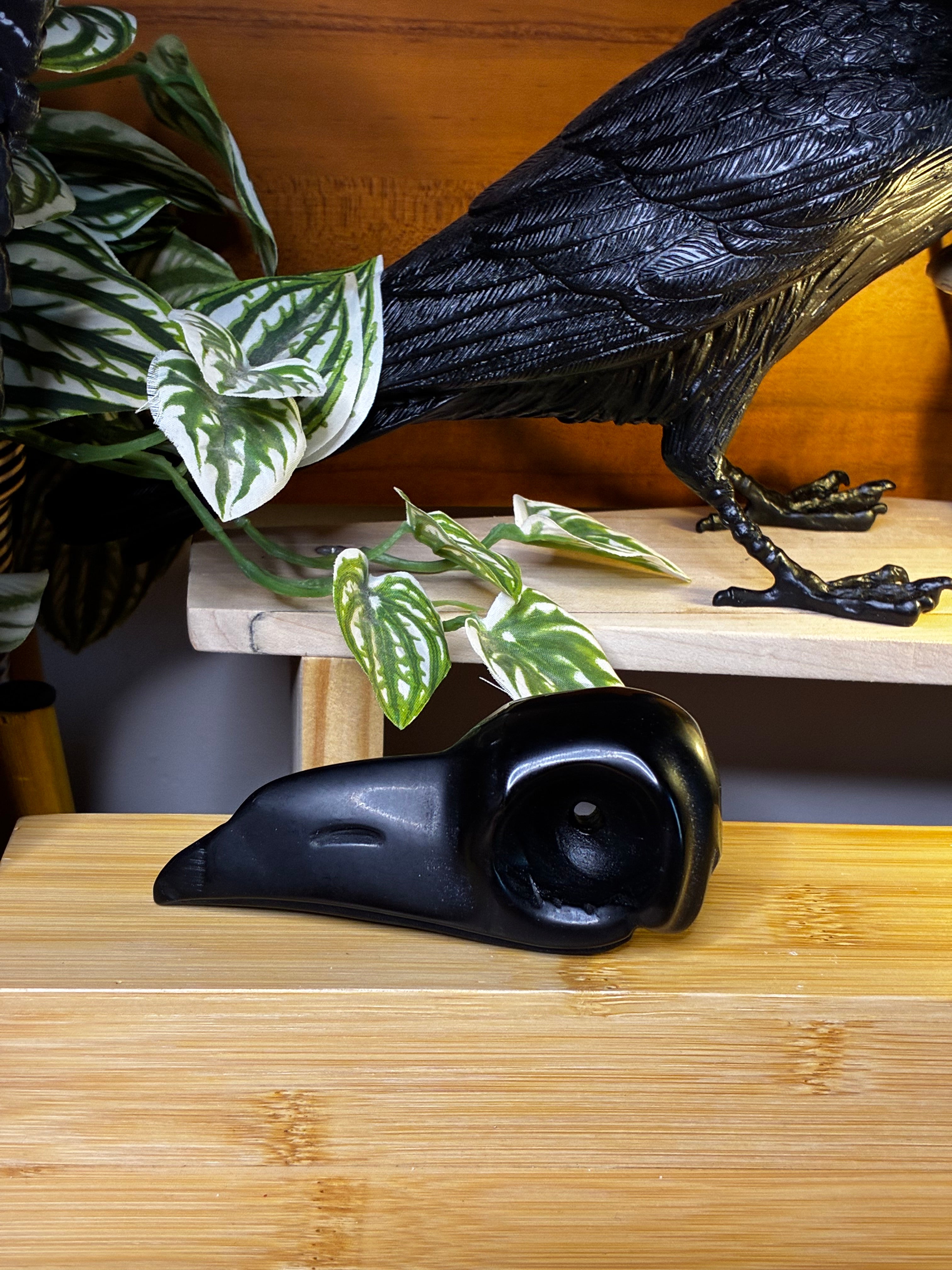 Black Obsidian Raven Skull