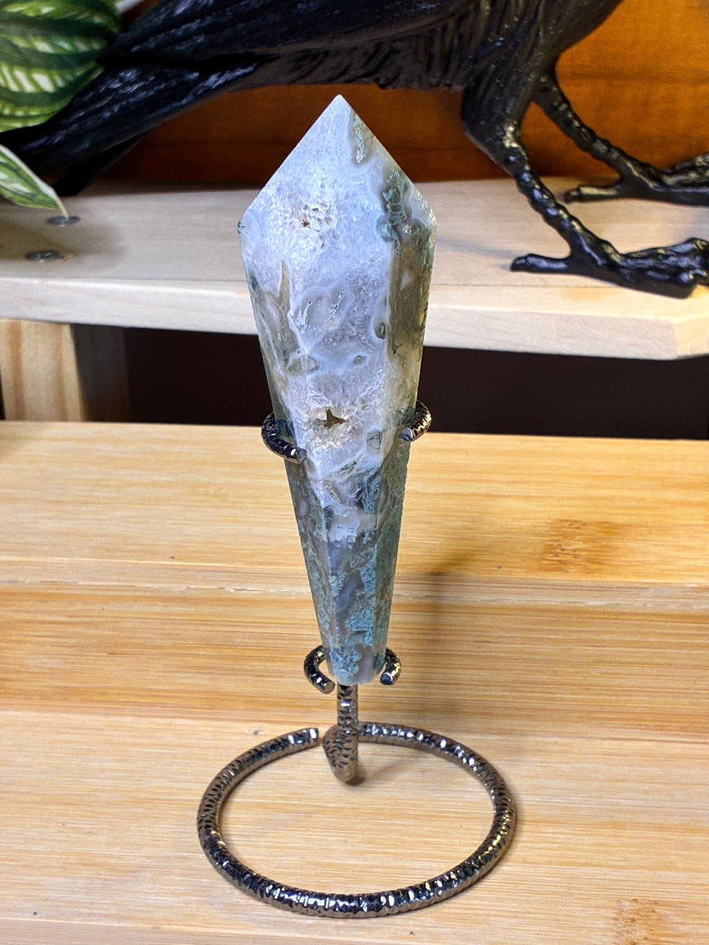 Moss Agate Wand w/Stand