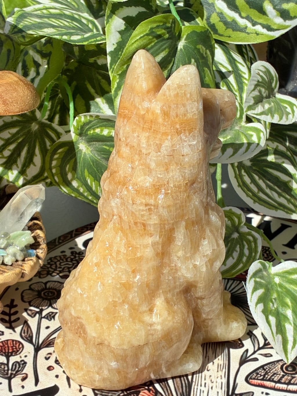 Orange Calcite Dog Carving