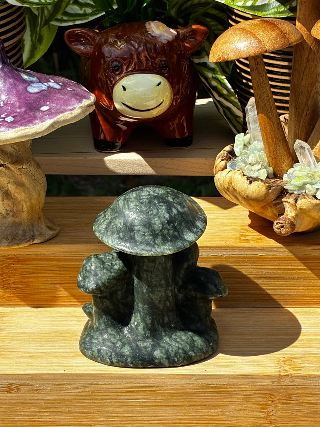 Green Jade Carving Mushroom Snail 🐌