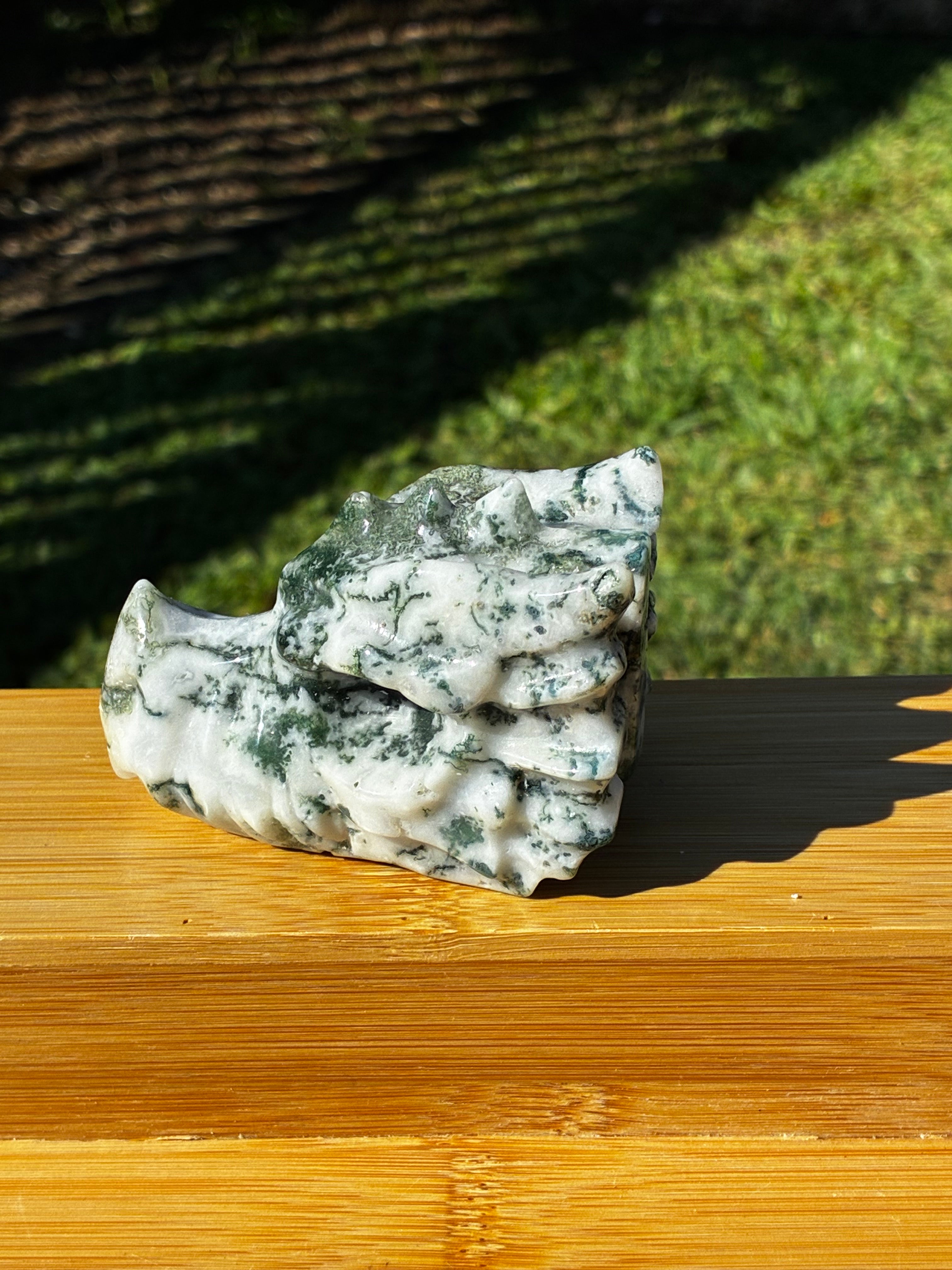 Moss Agate Dragon Head