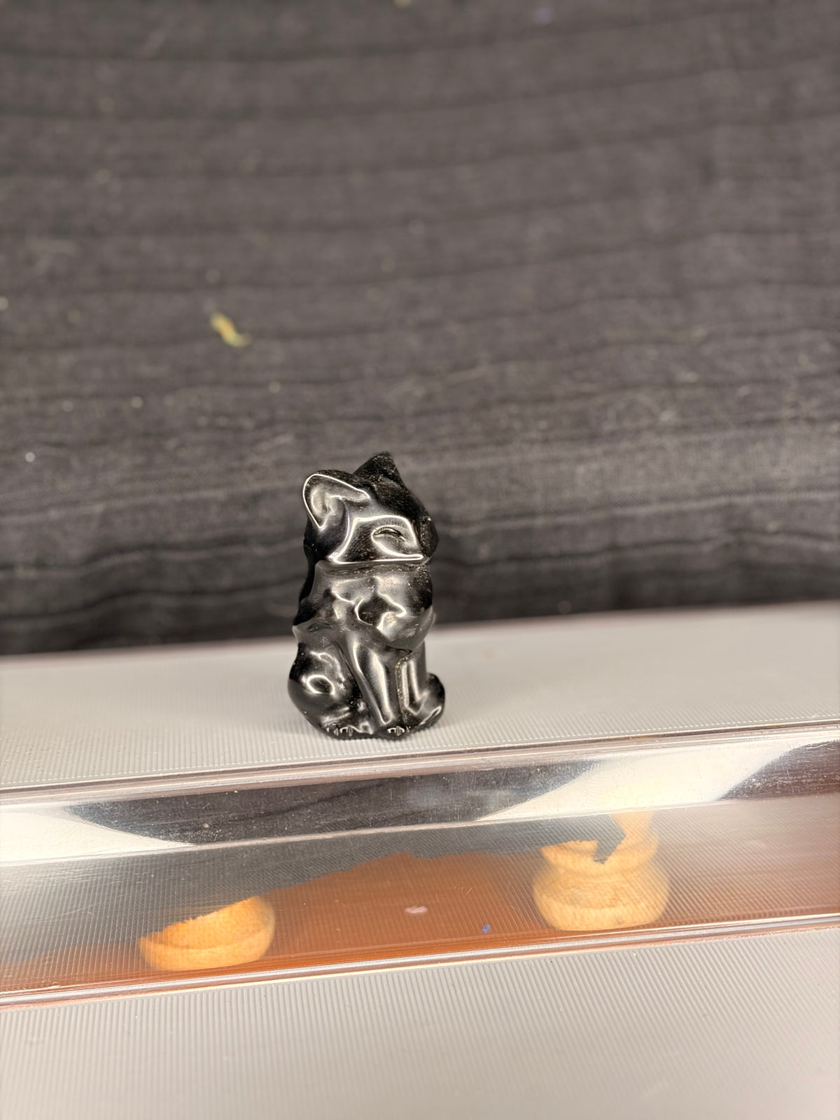 Obsidian Cat Carving