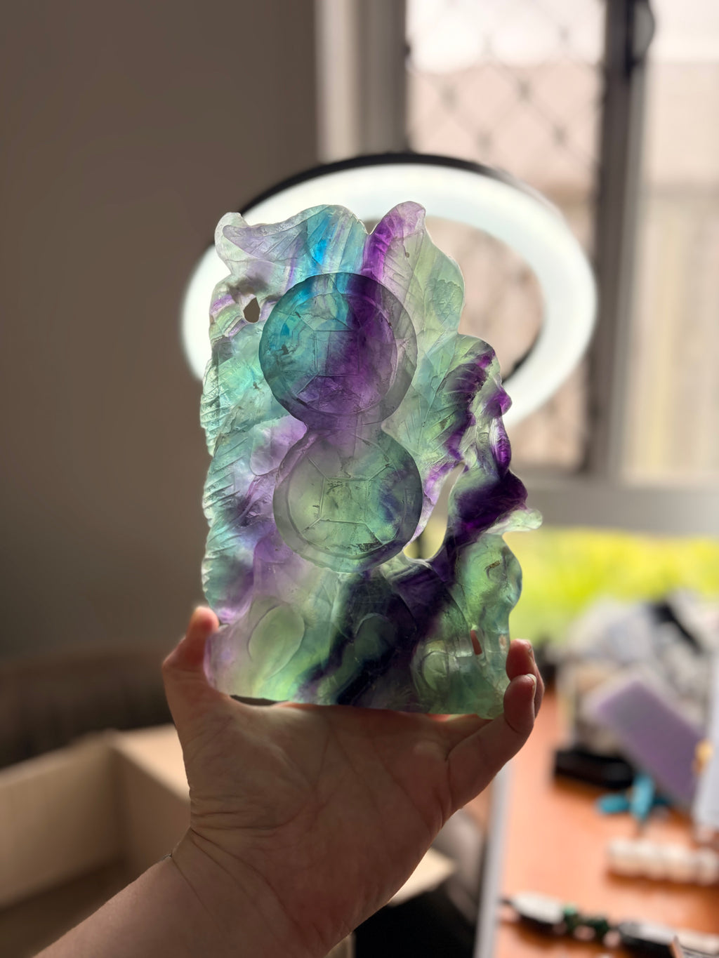 Rainbow Fluorite Kitsune Carving