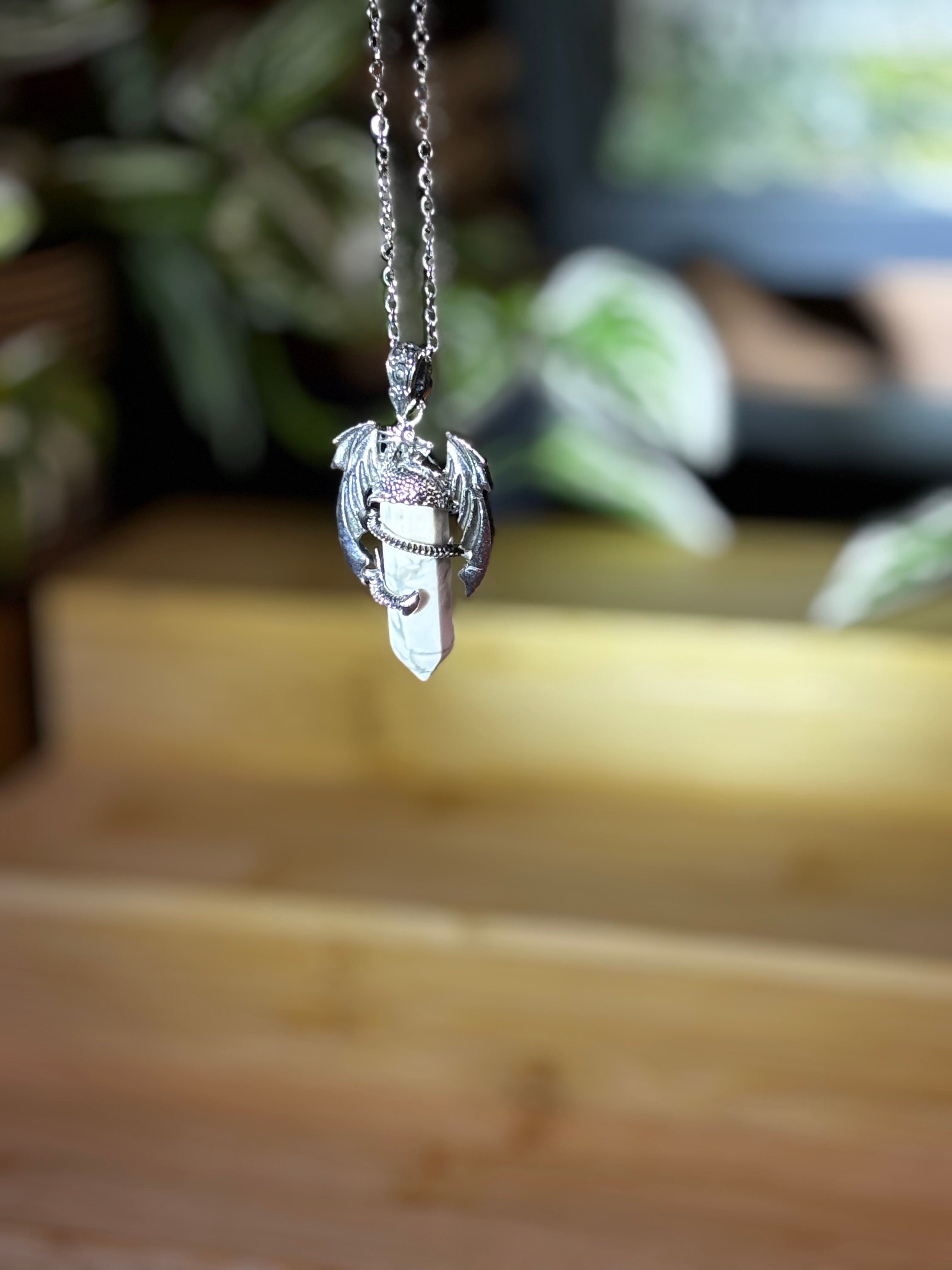 Howlite Point Dragon Pendant