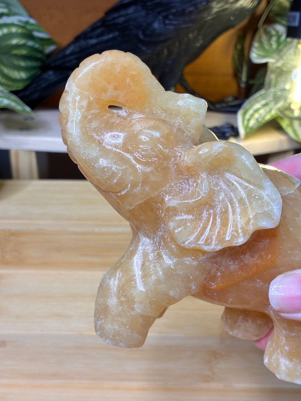 Orange Calcite Elephant Carving