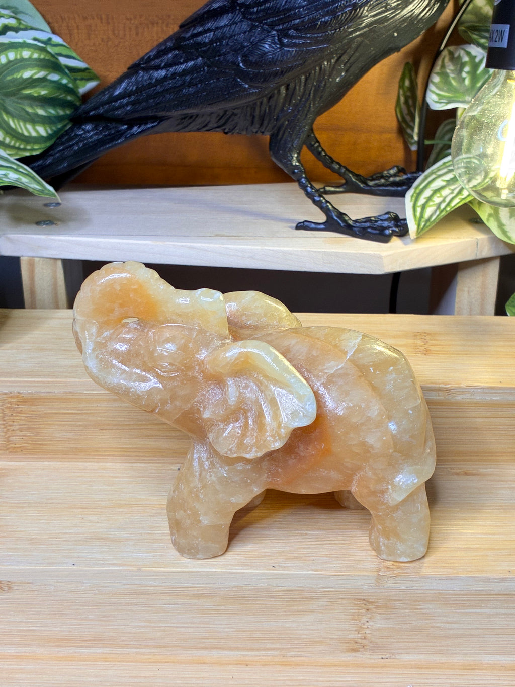 Orange Calcite Elephant Carving
