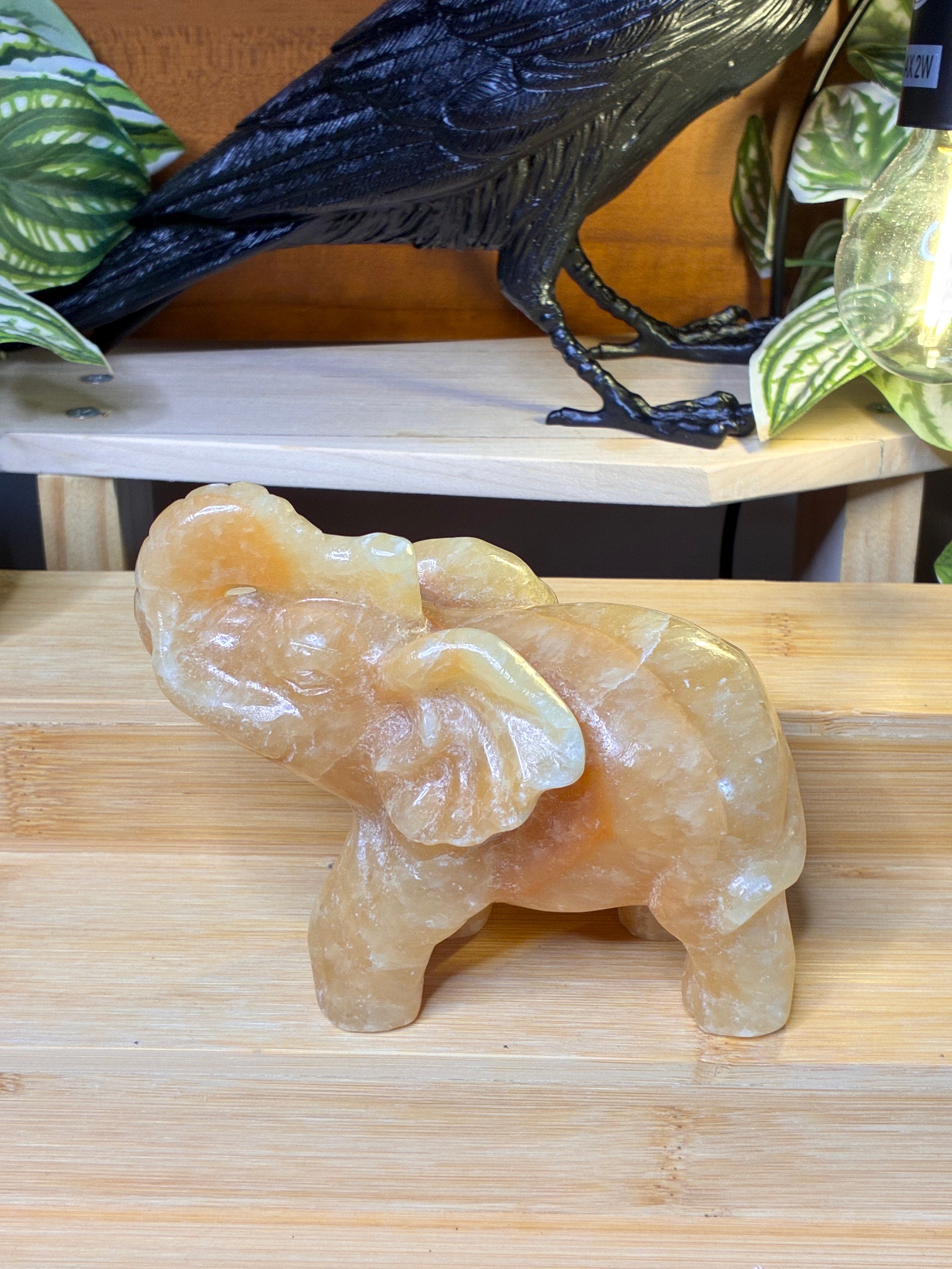 Orange Calcite Elephant Carving