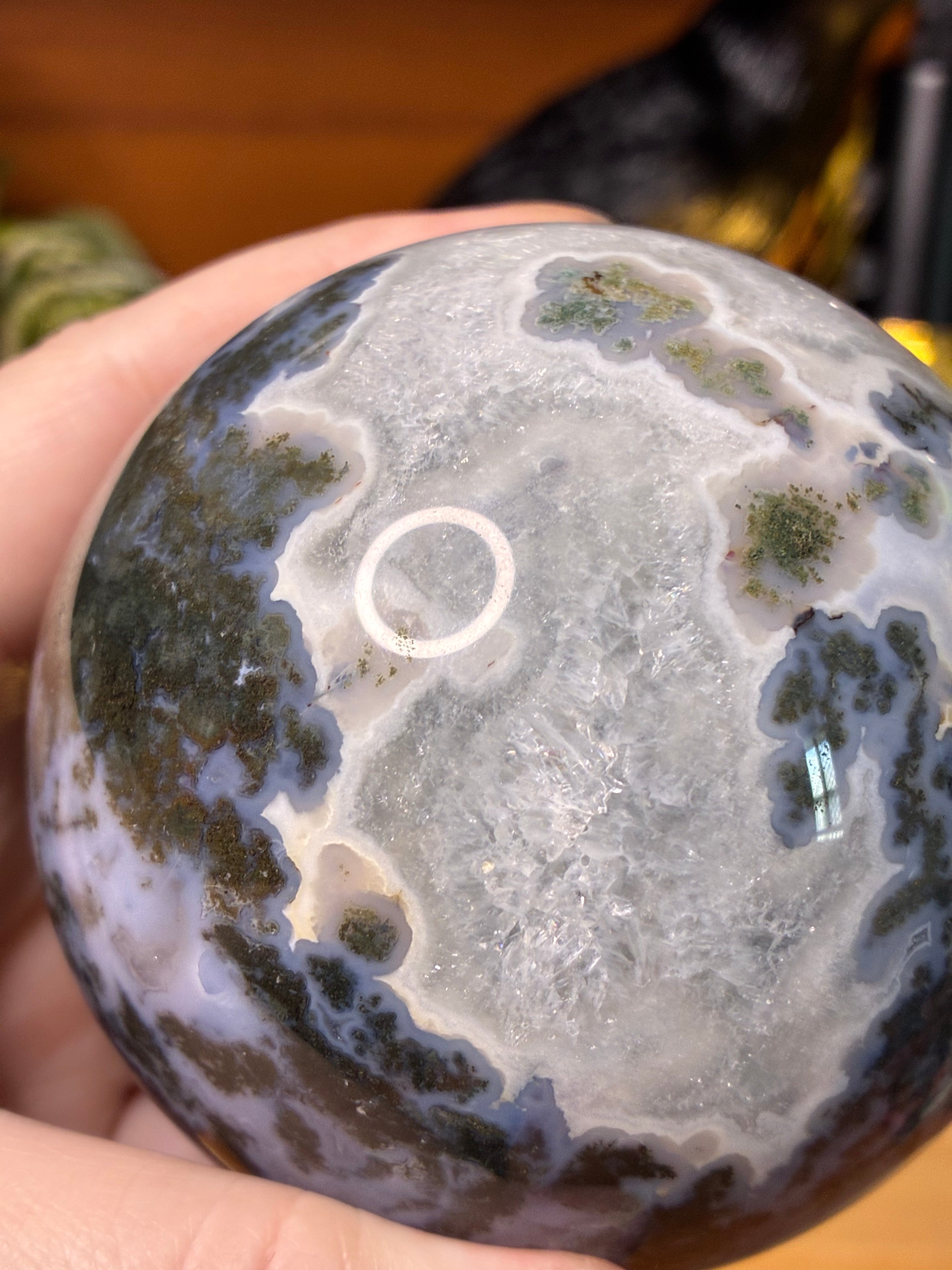 Moss Agate Sphere with Stand