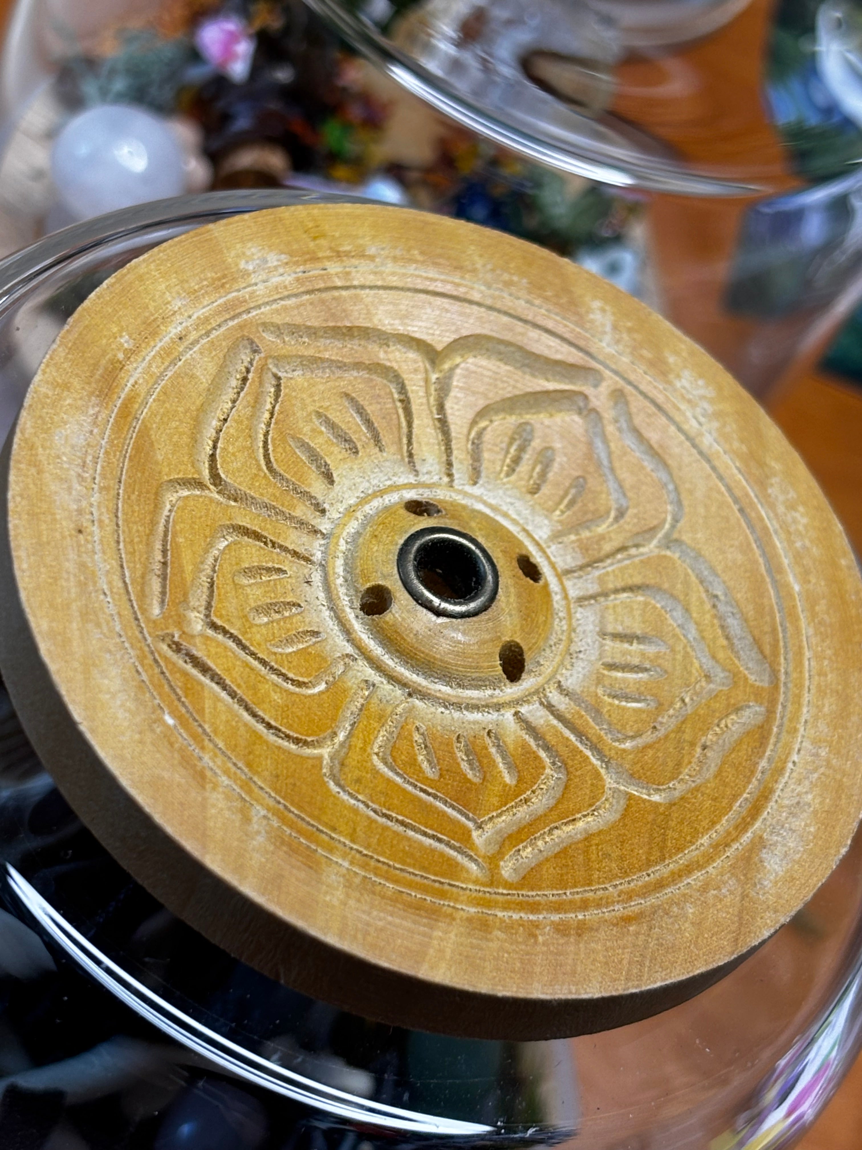 Wooden Round Tibetan Incense Holder