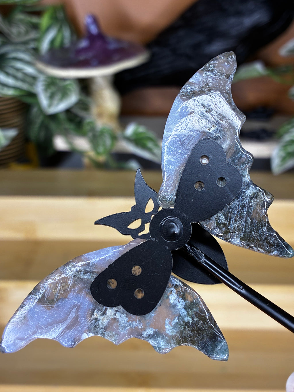 Moss Agate Bat Wings