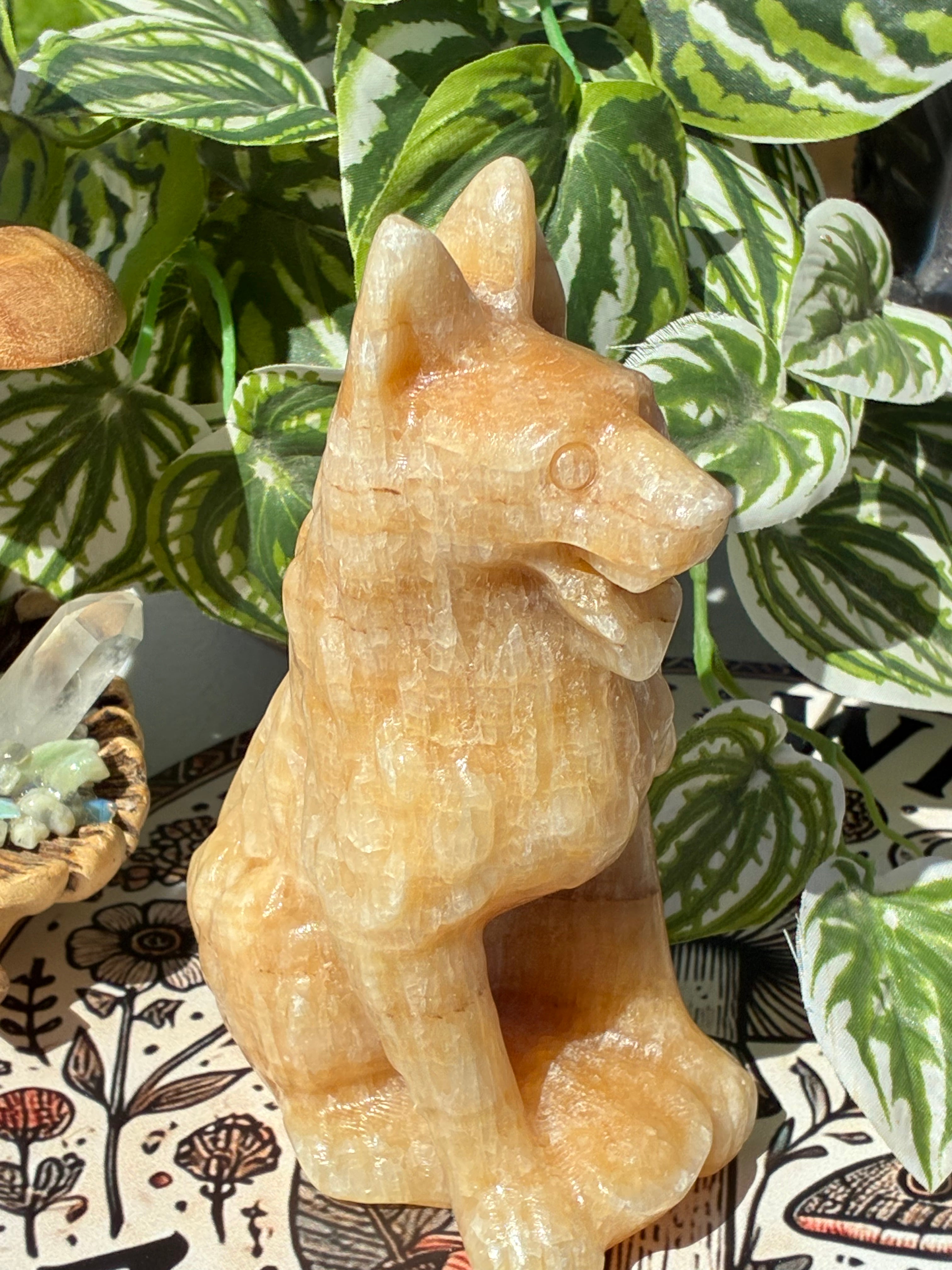 Orange Calcite Dog Carving