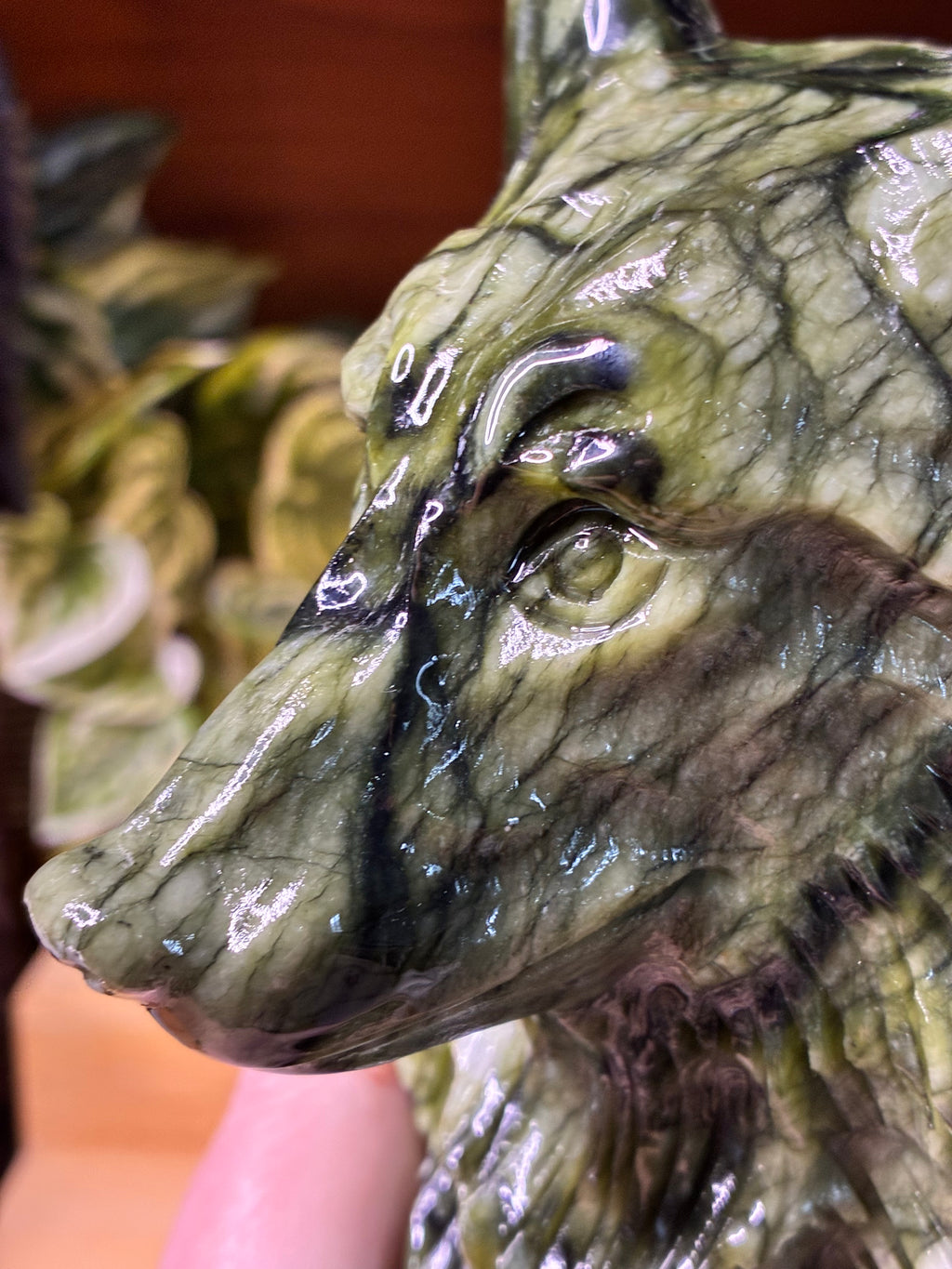 Green Jade Wolf Head Carving