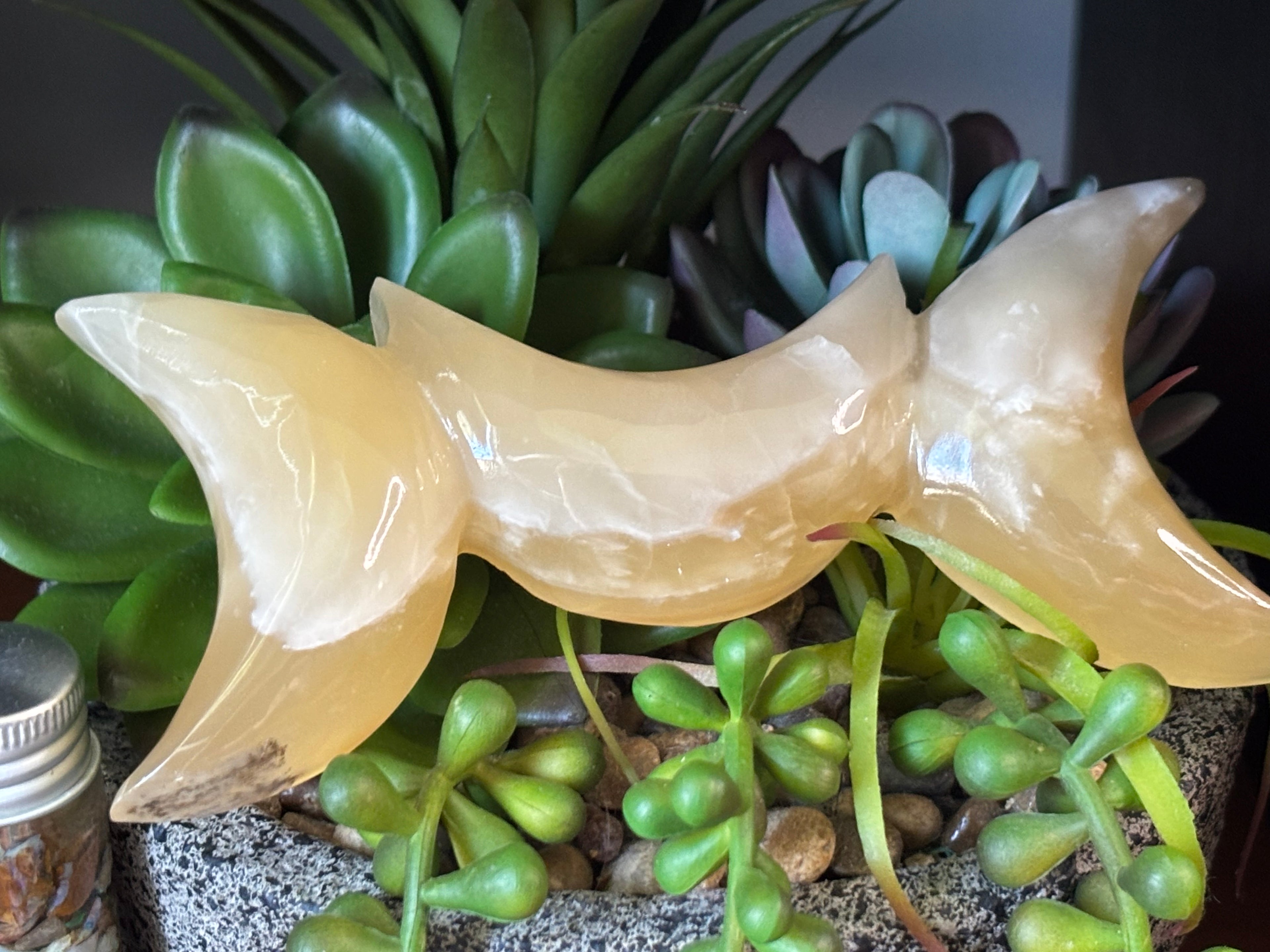 Honey Calcite Tri-Moon