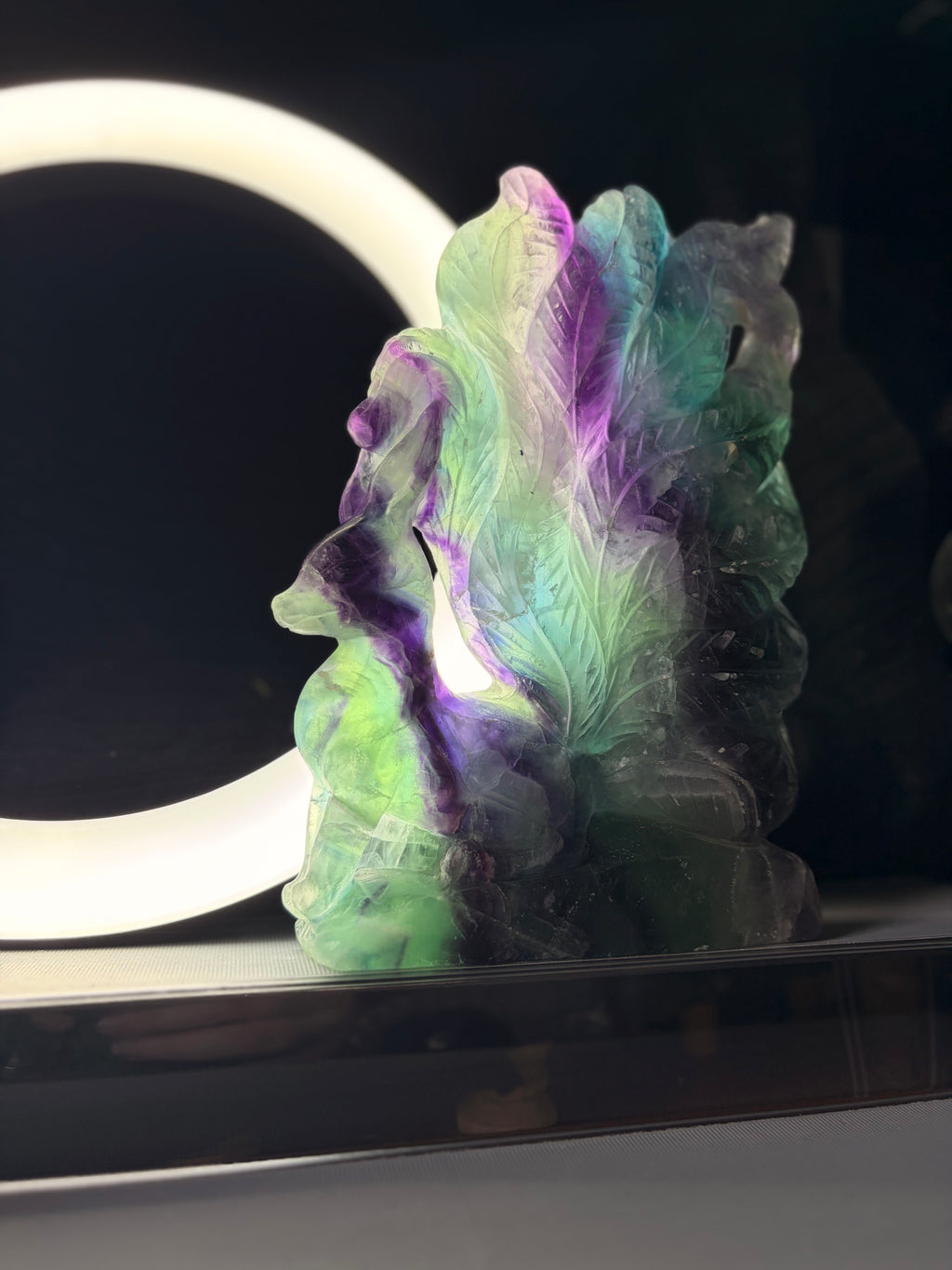 Rainbow Fluorite Kitsune Carving