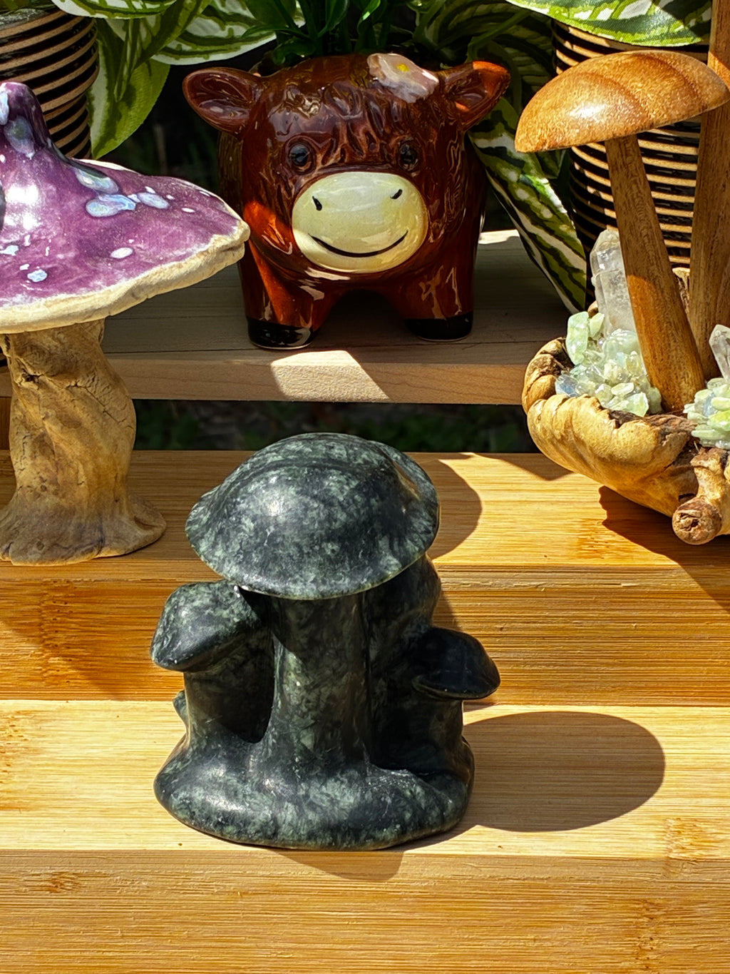 Green Jade Mushroom Snail Carving