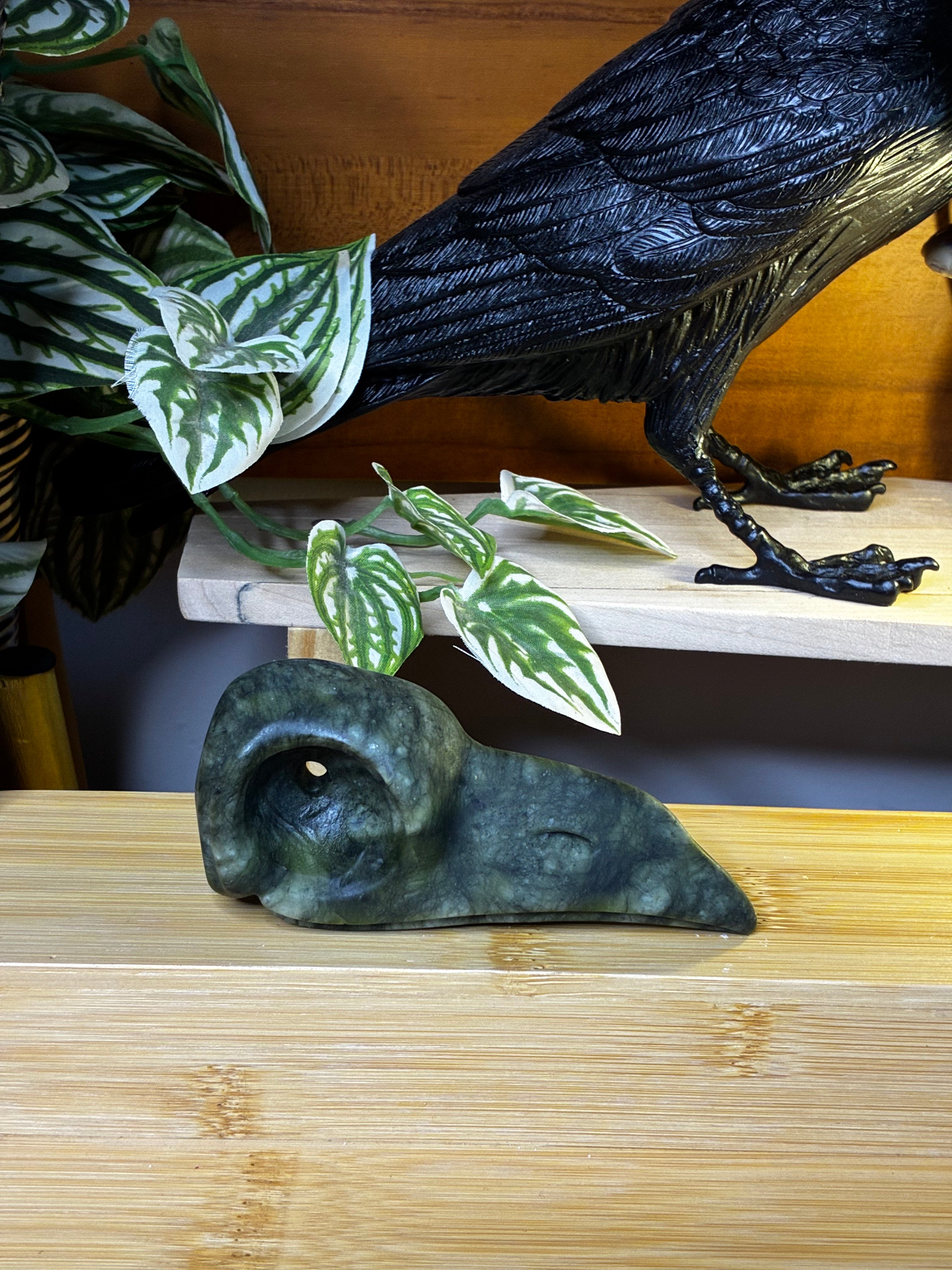 Serpentine Jade Raven Skull
