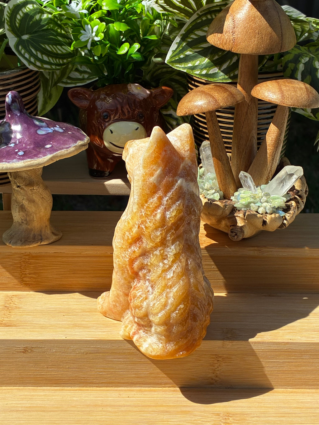 Orange Calcite Dog Carving