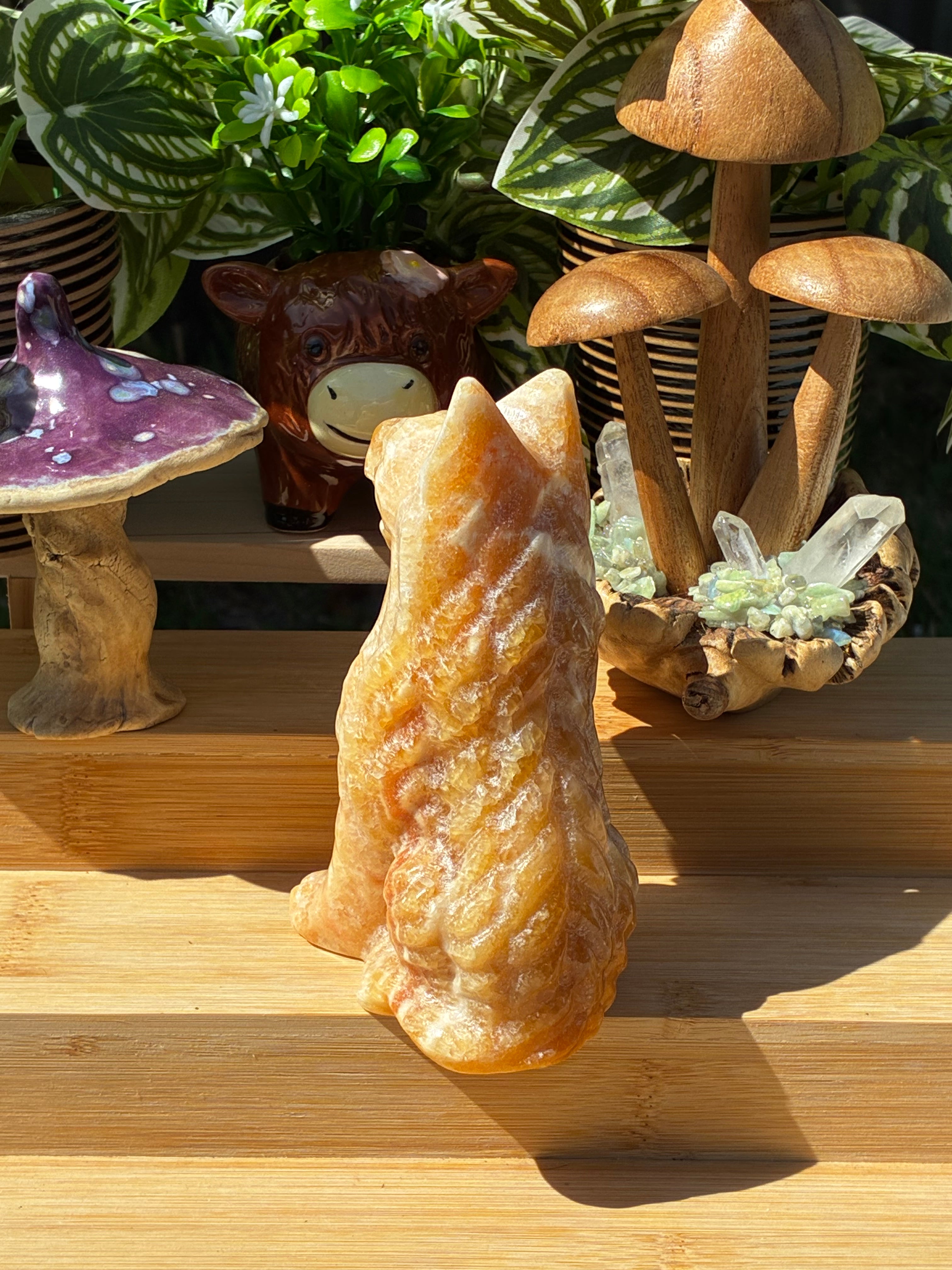Orange Calcite Dog Carving