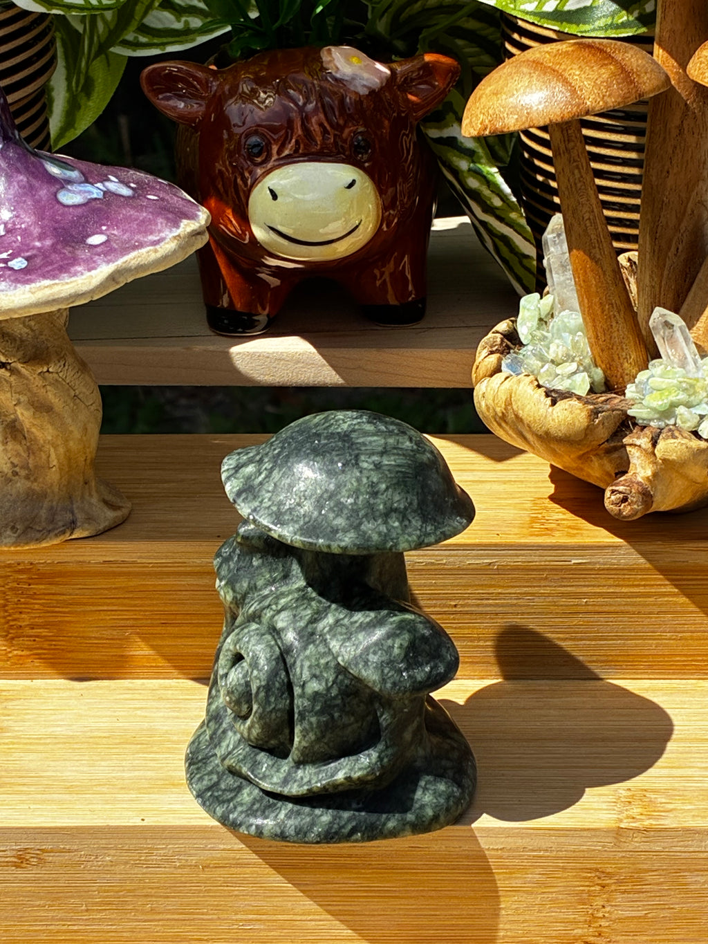 Green Jade Carving Mushroom Snail 🐌