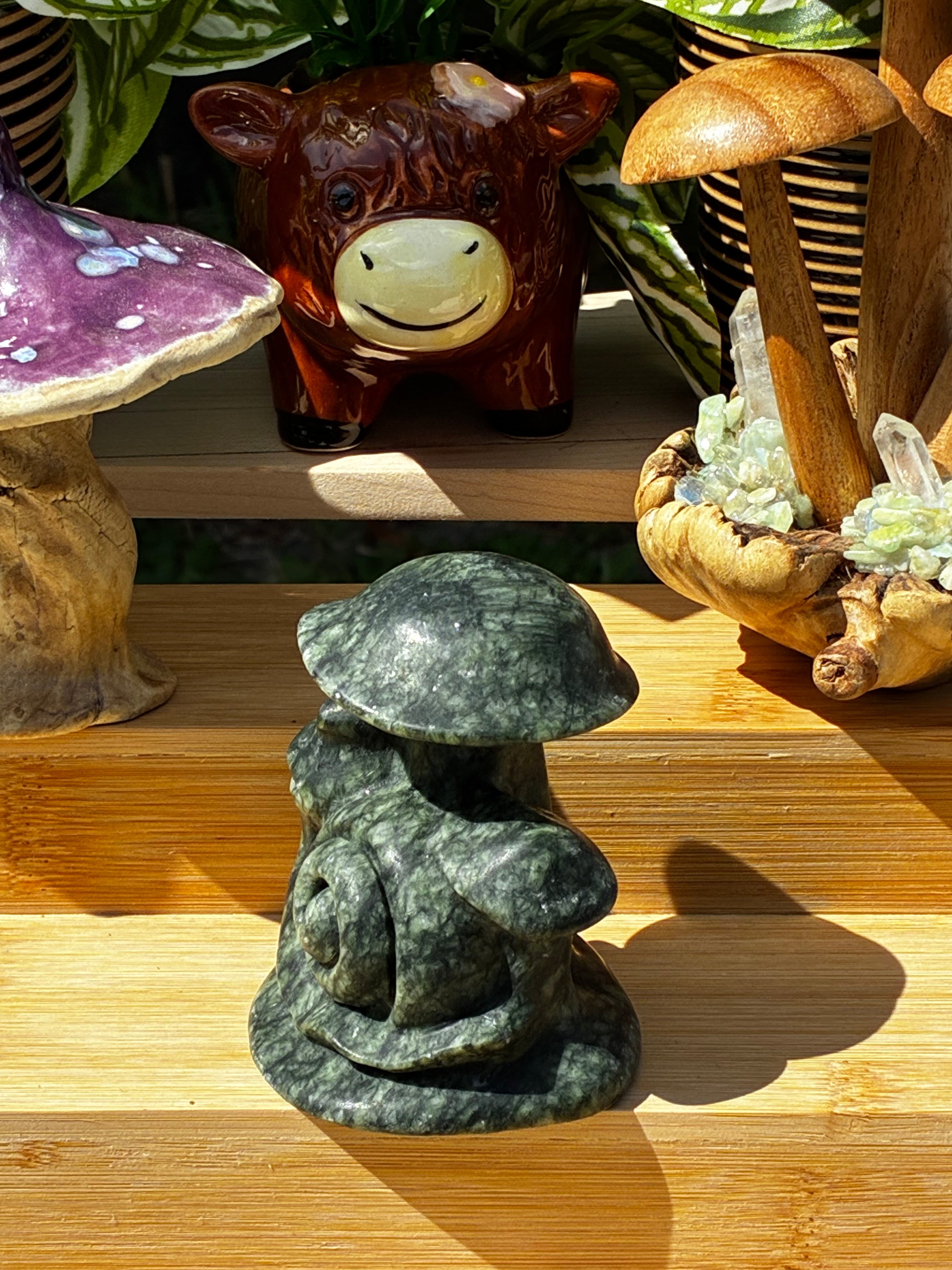 Green Jade Carving Mushroom Snail 🐌