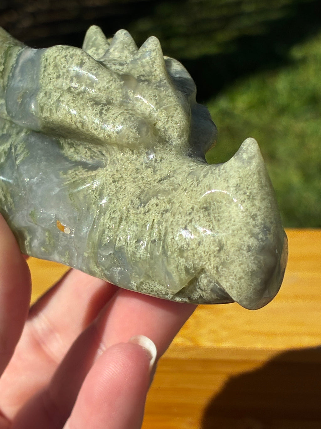 Pale Moss Agate Dragon Head