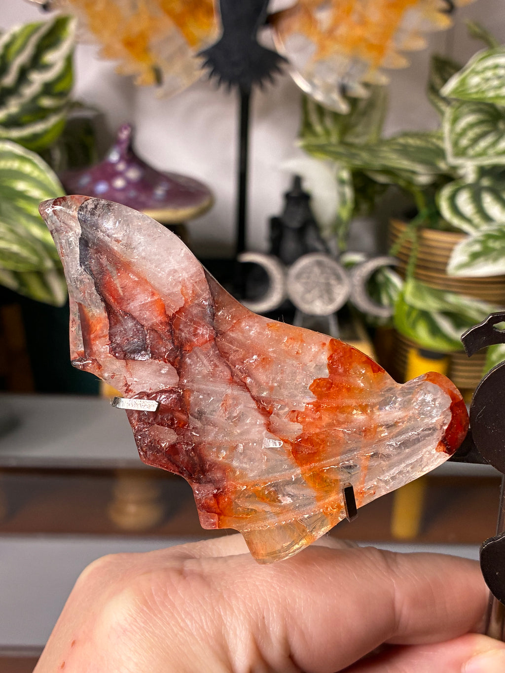 Fire Quartz Dragon Wing Set on Stand