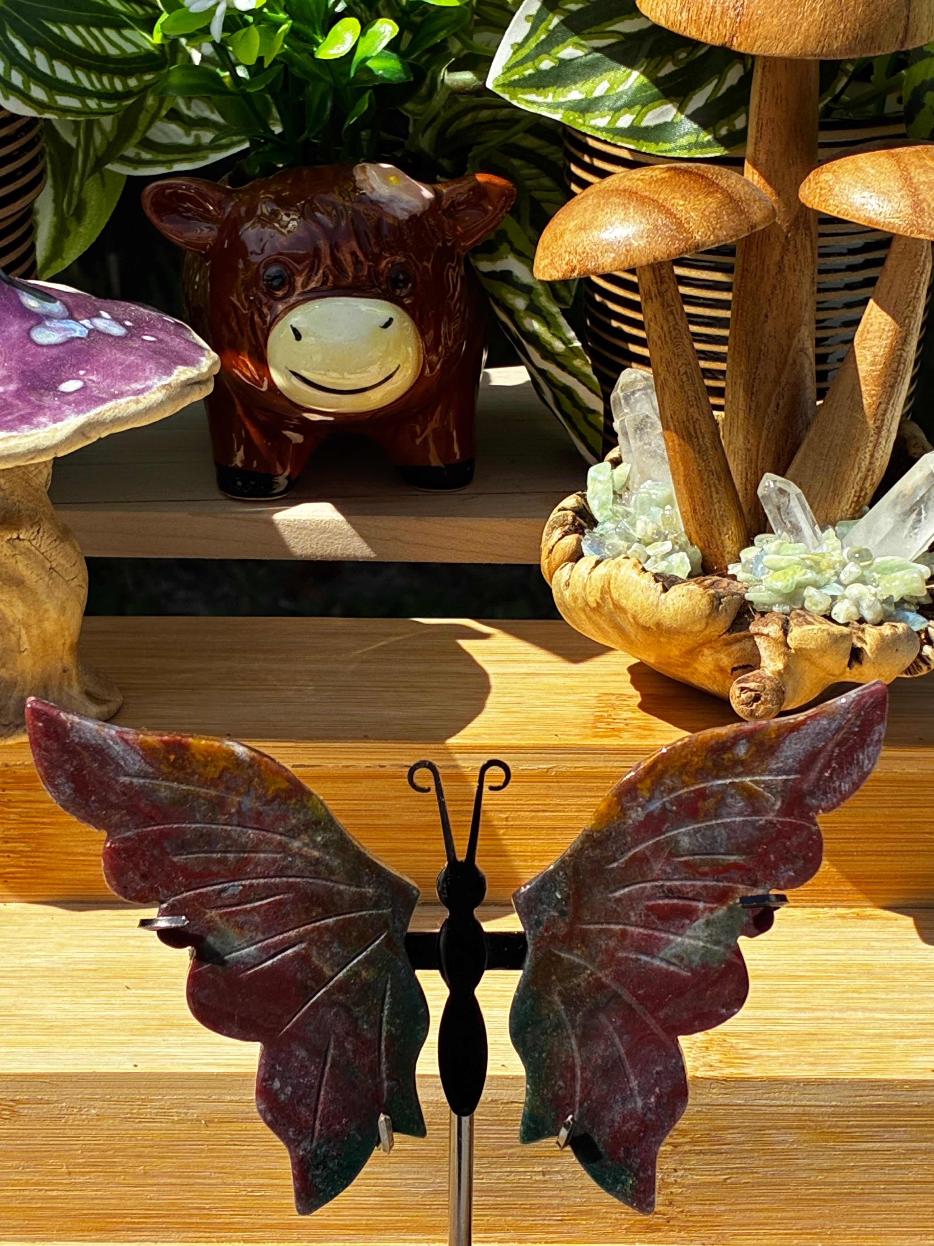 Red & Green Moss Agate Butterfly Wings