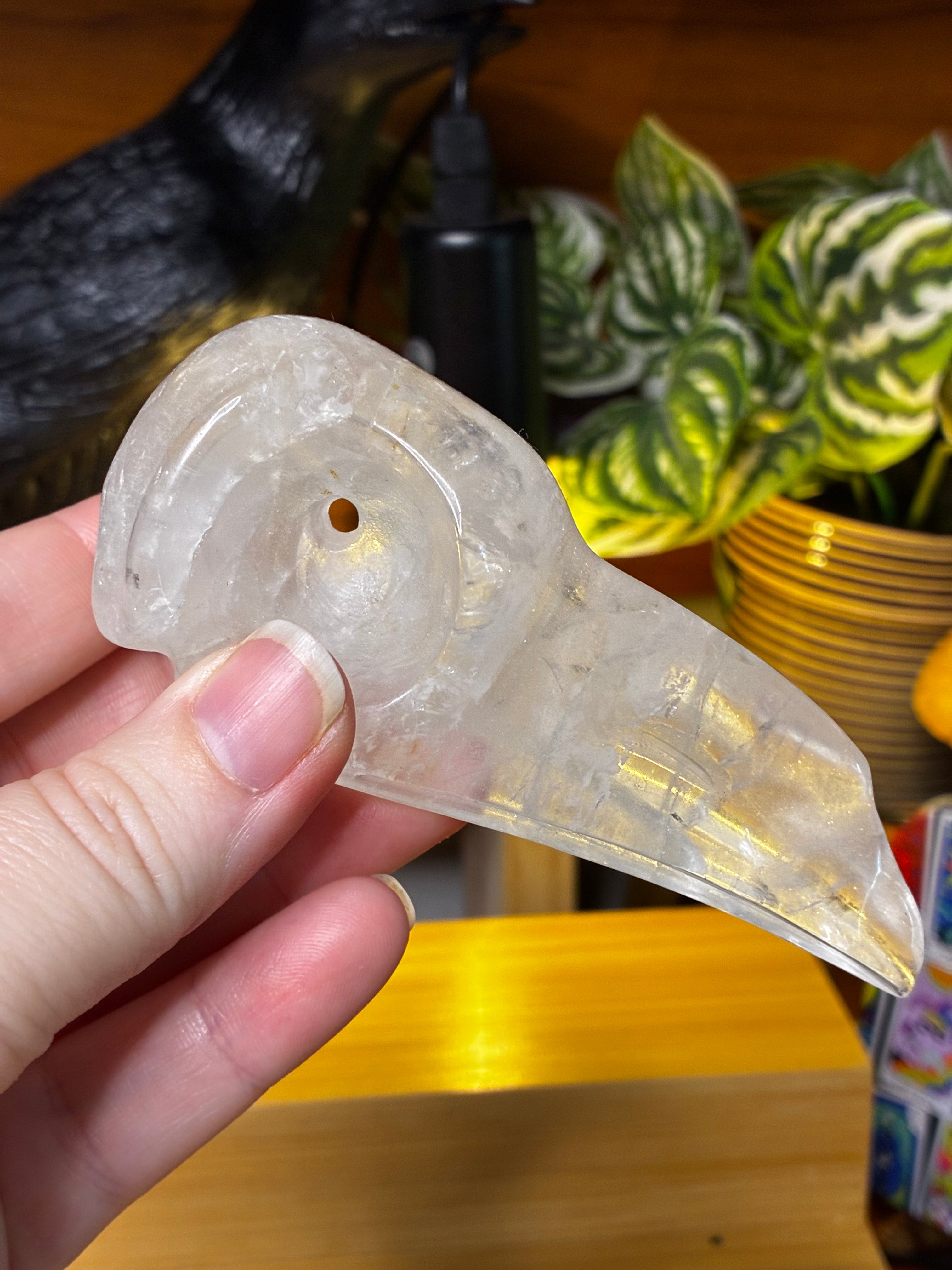 Clear Quartz Raven Skull