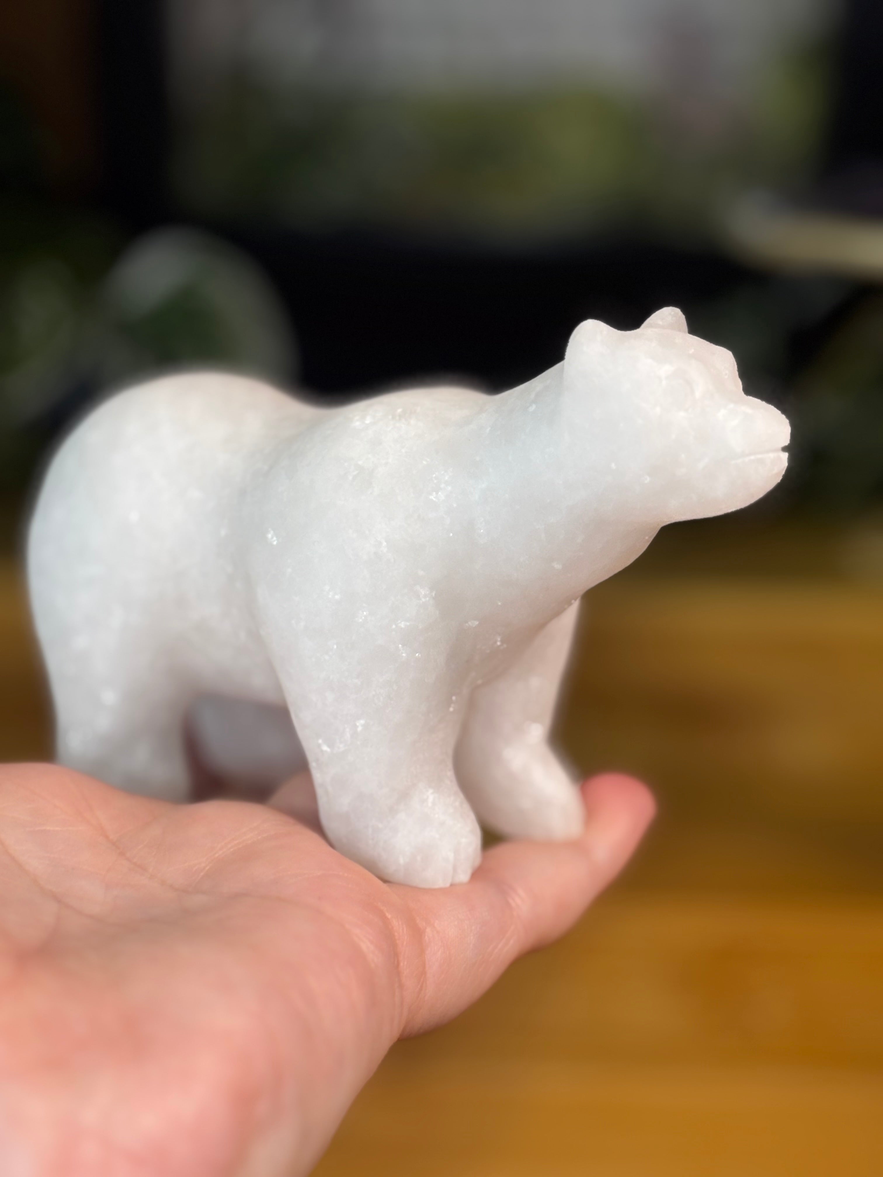 White Jade Polar Bear Carving