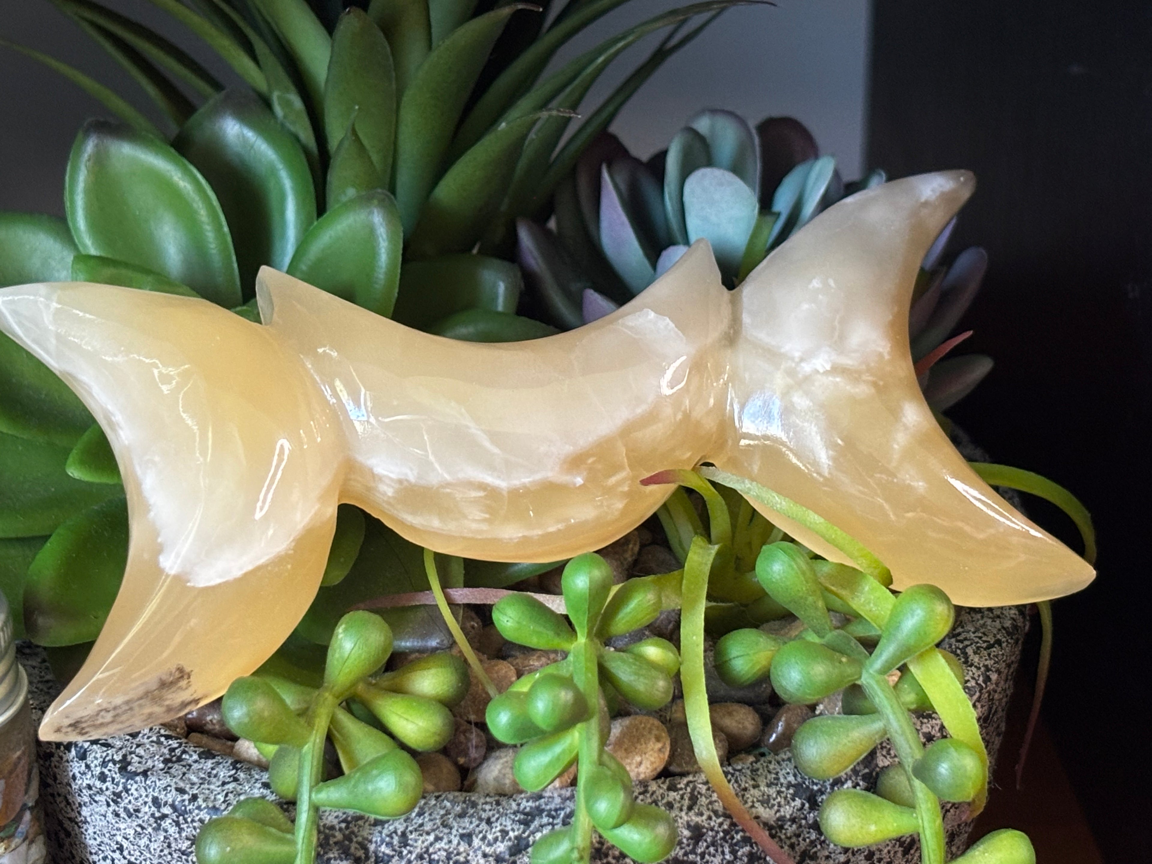 Honey Calcite Tri-Moon