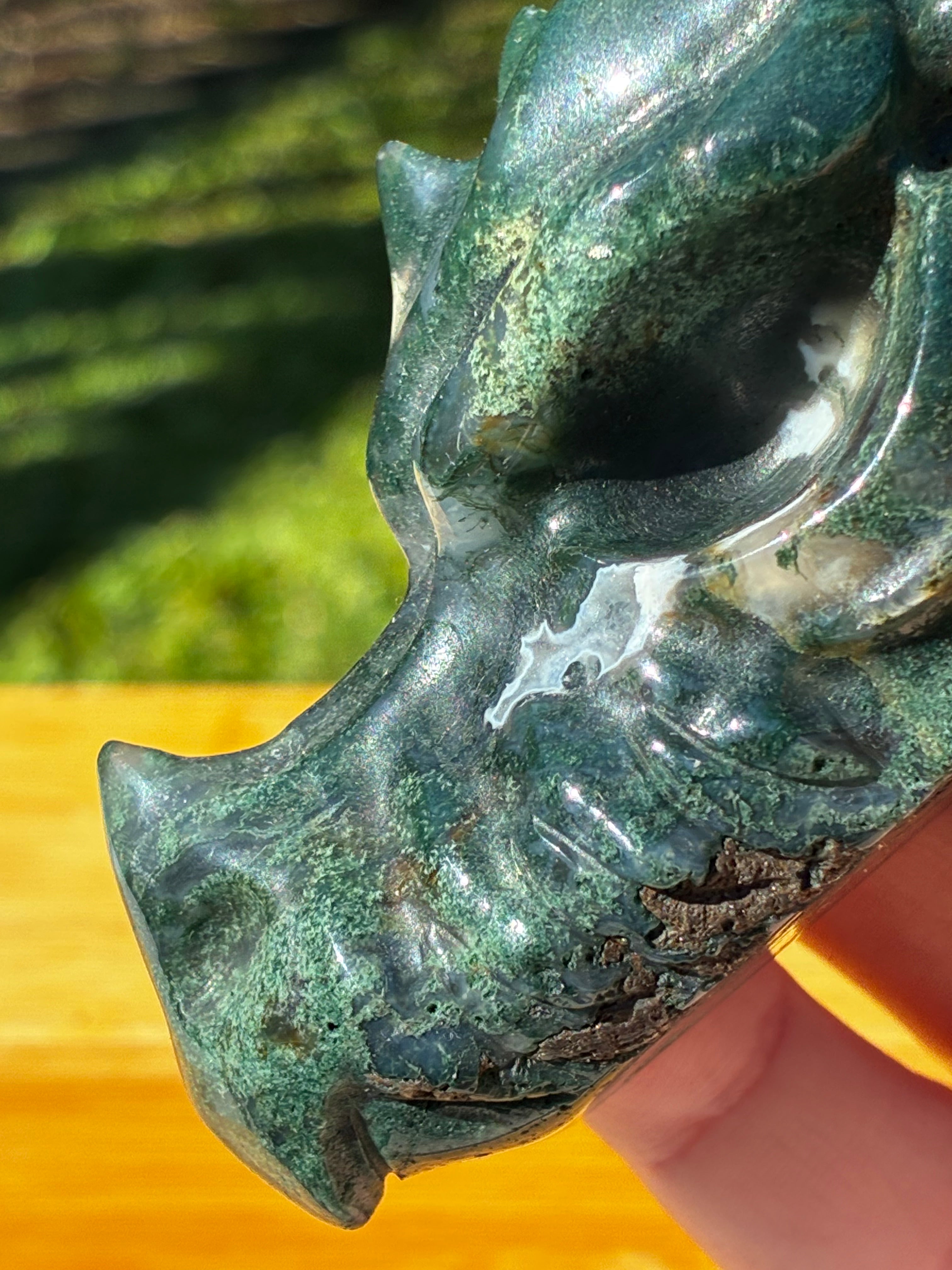 Dark Moss Agate Dragon Head